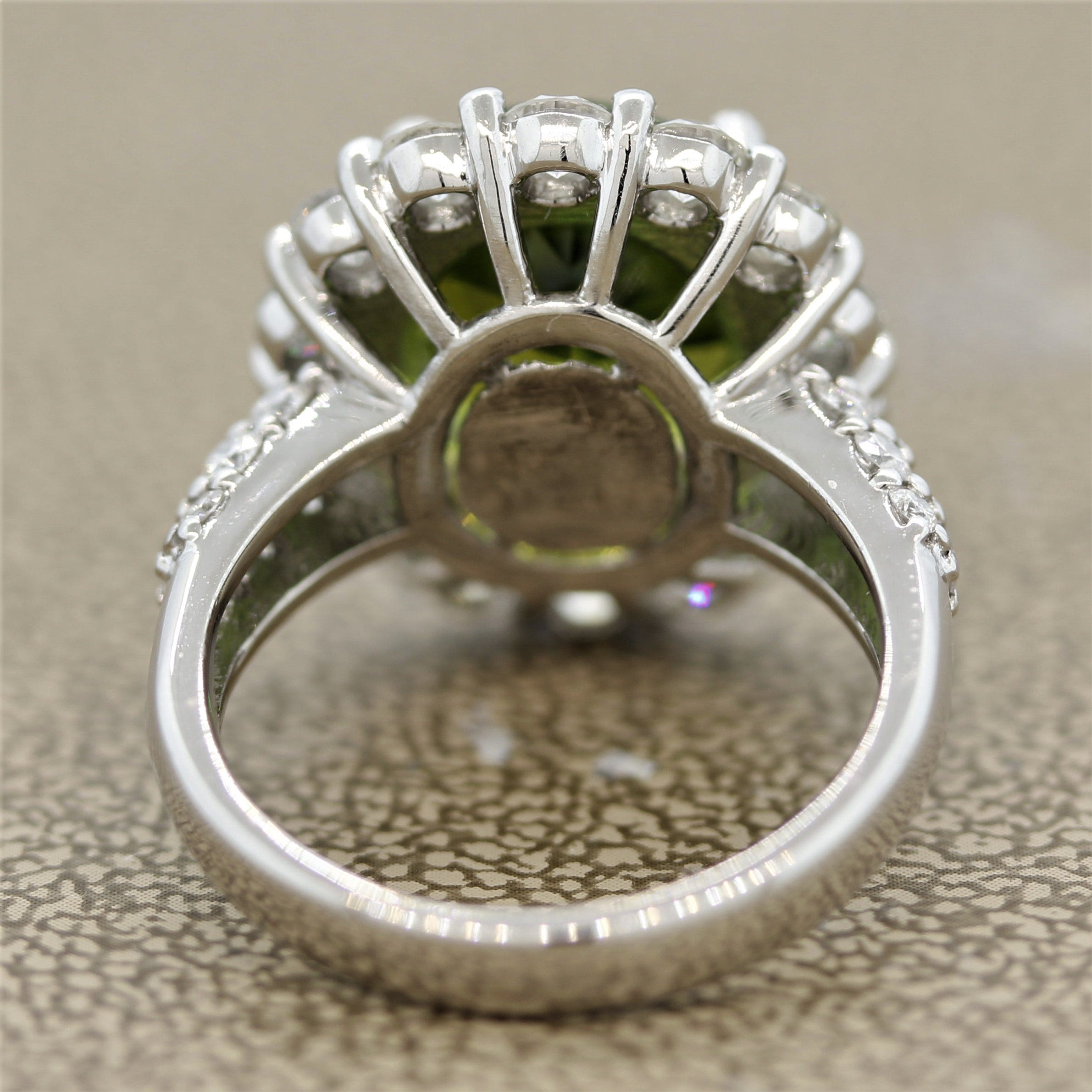 Green Tourmaline Diamond Platinum Cocktail Ring