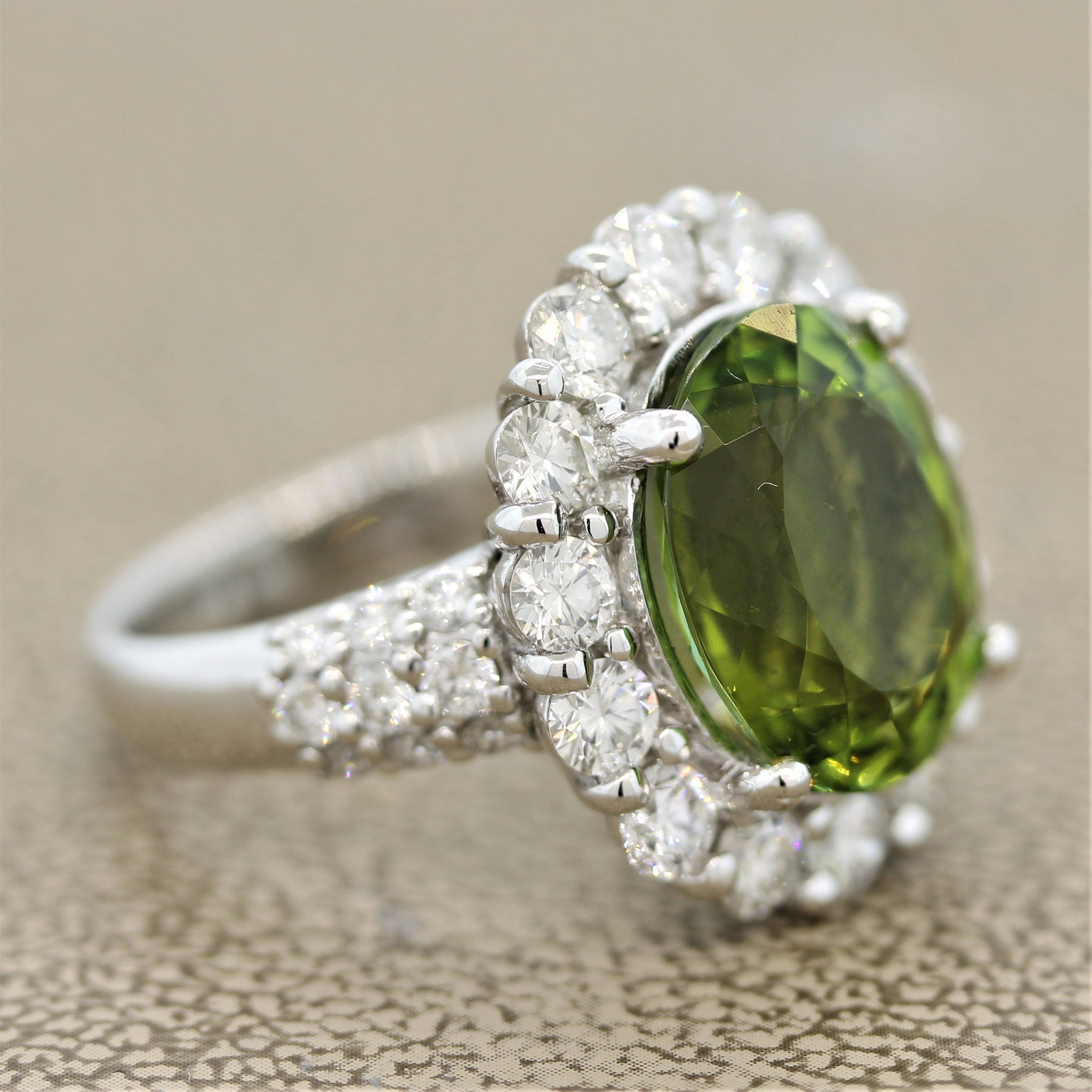 Green Tourmaline Diamond Platinum Cocktail Ring