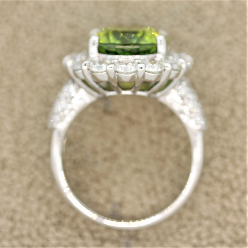 Green Tourmaline Diamond Platinum Cocktail Ring