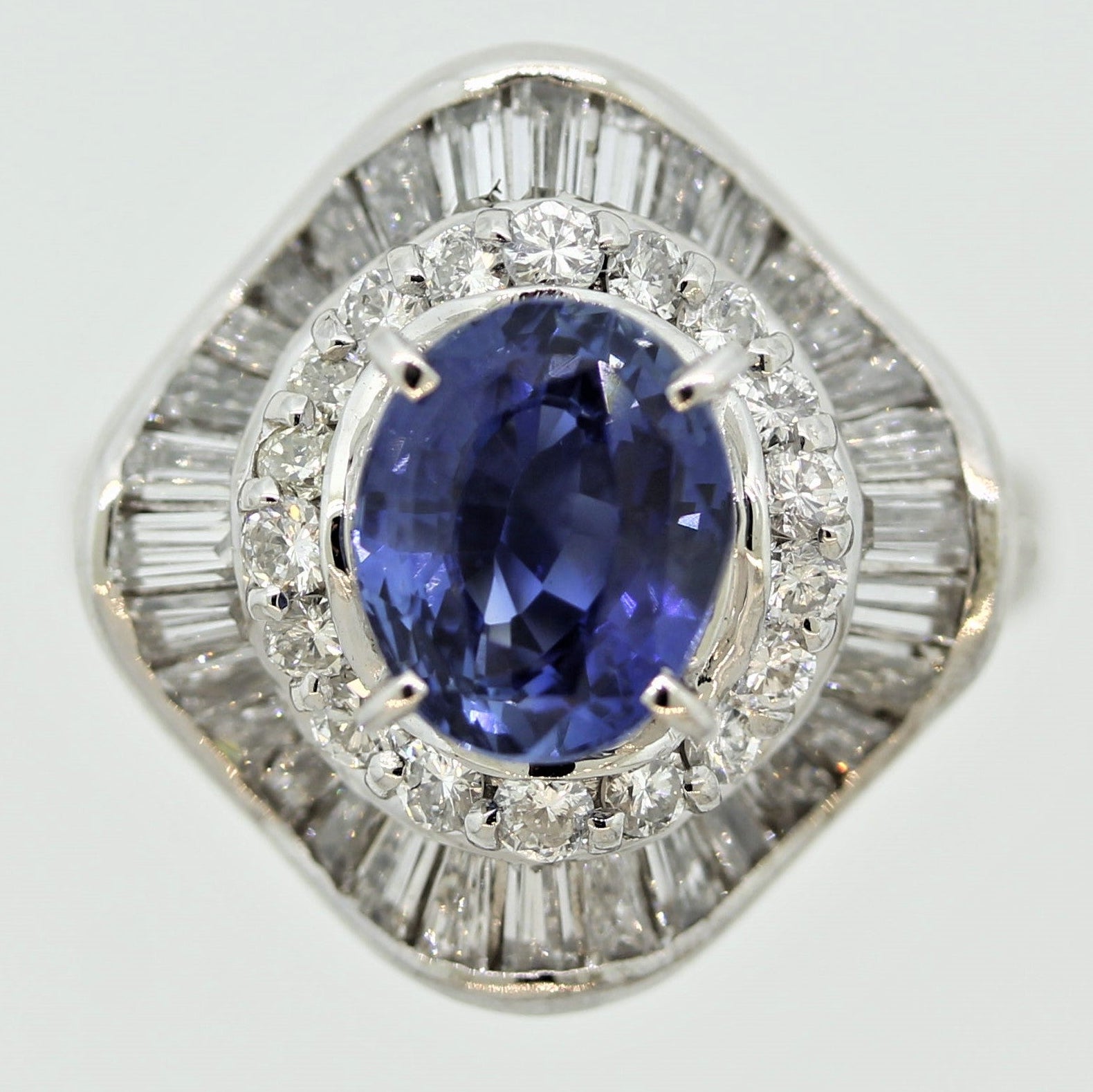 Sapphire Diamond Halo Platinum Ring