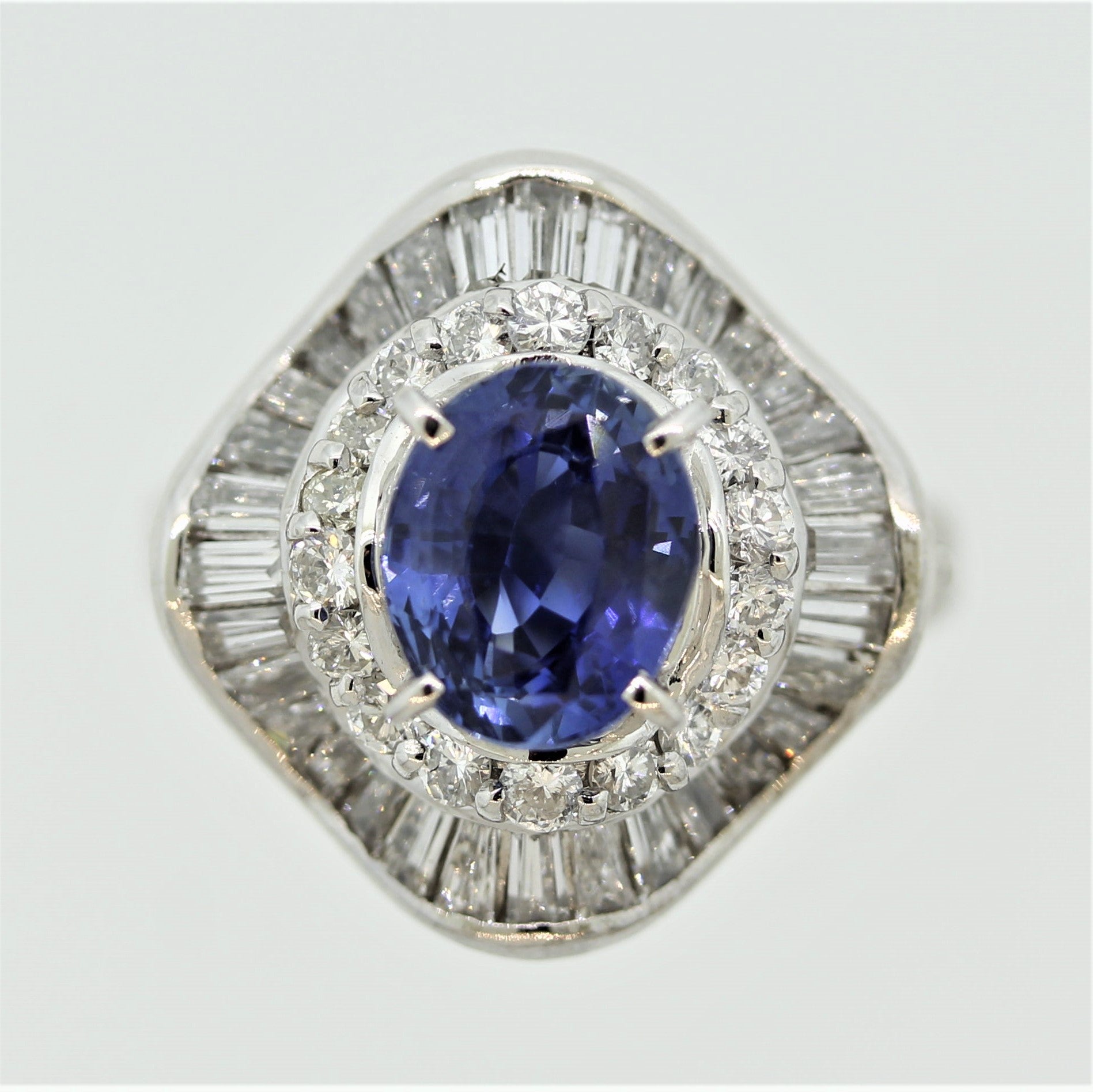 Sapphire Diamond Halo Platinum Ring