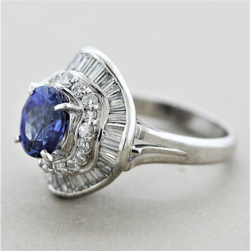 Sapphire Diamond Halo Platinum Ring