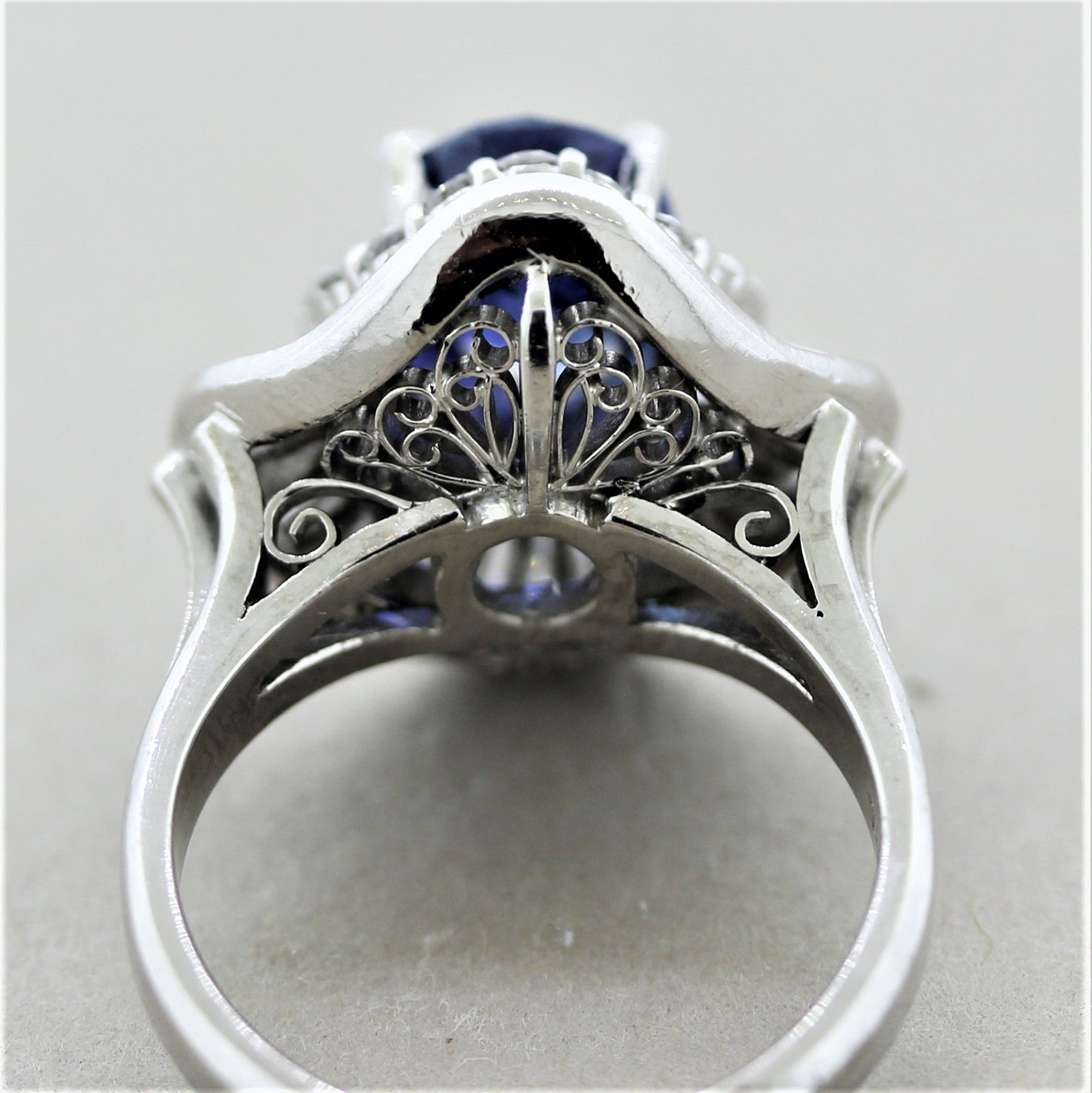 Sapphire Diamond Halo Platinum Ring