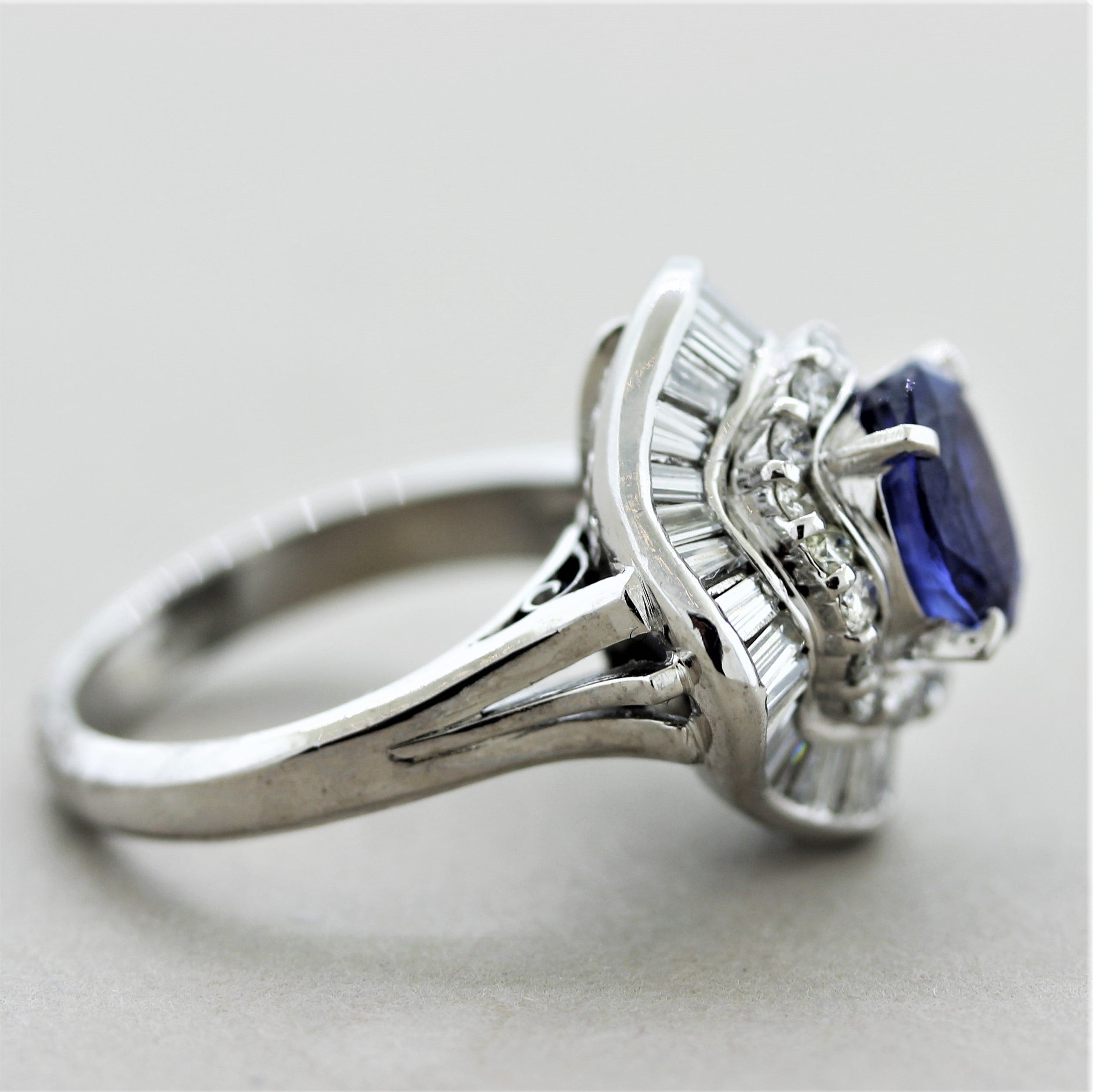 Sapphire Diamond Halo Platinum Ring