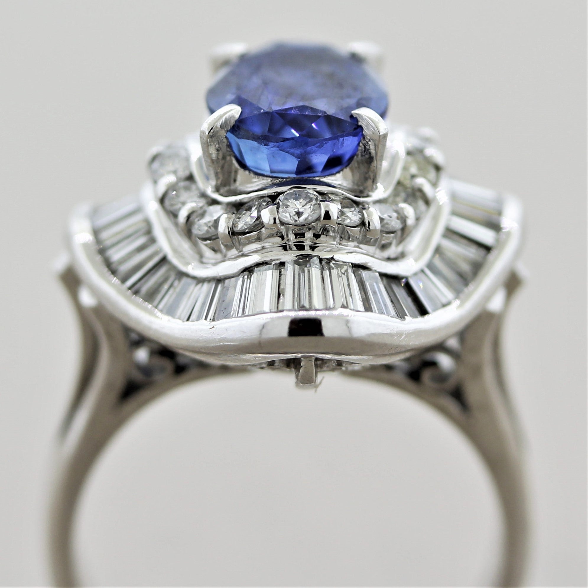 Sapphire Diamond Halo Platinum Ring