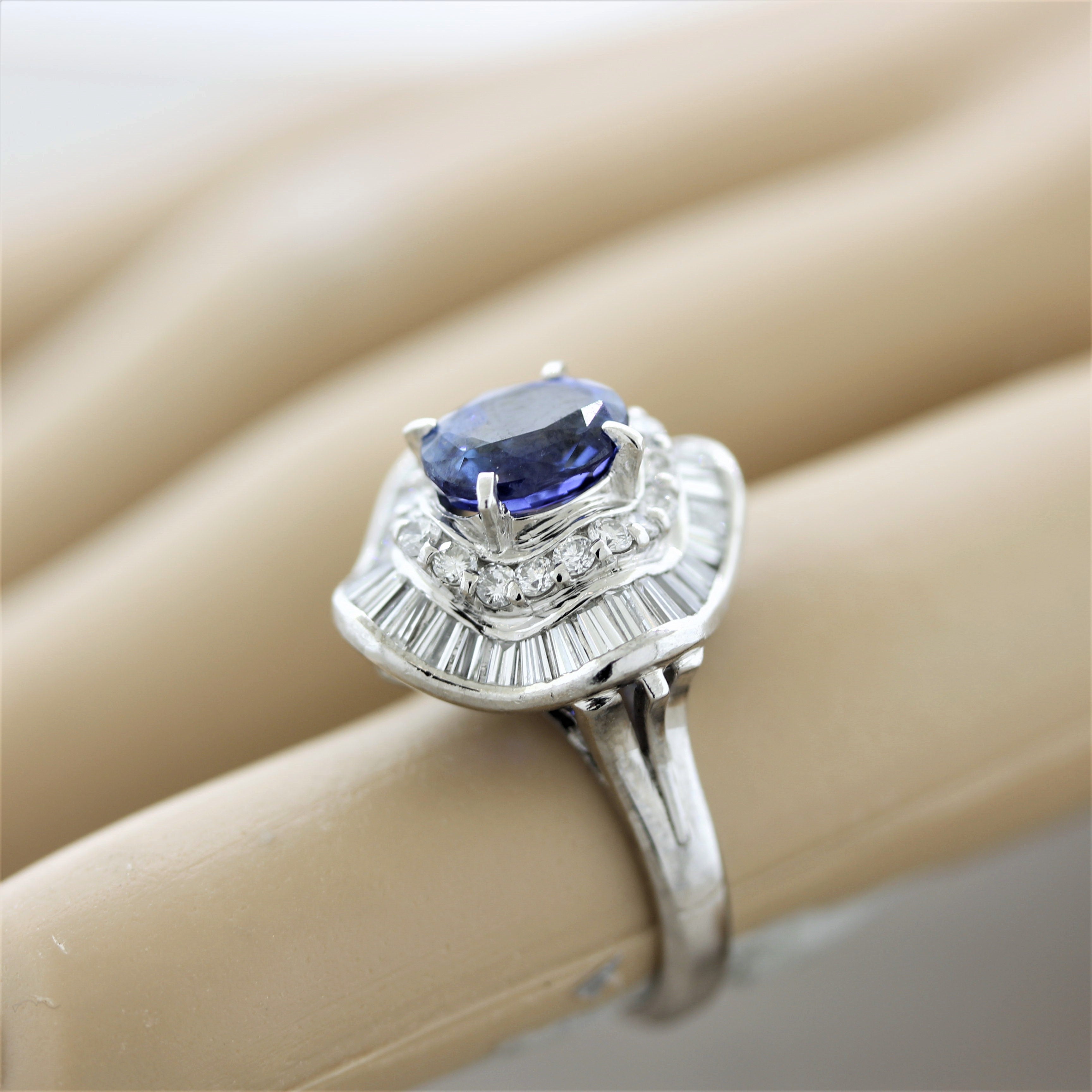 Sapphire Diamond Halo Platinum Ring