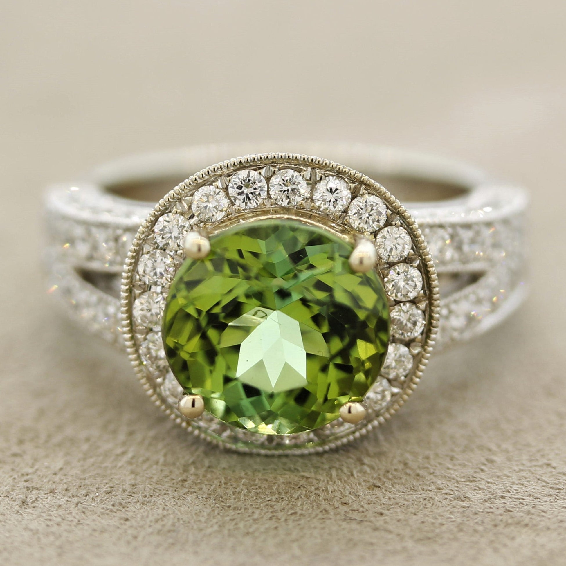 Green Tourmaline Diamond Gold Ring