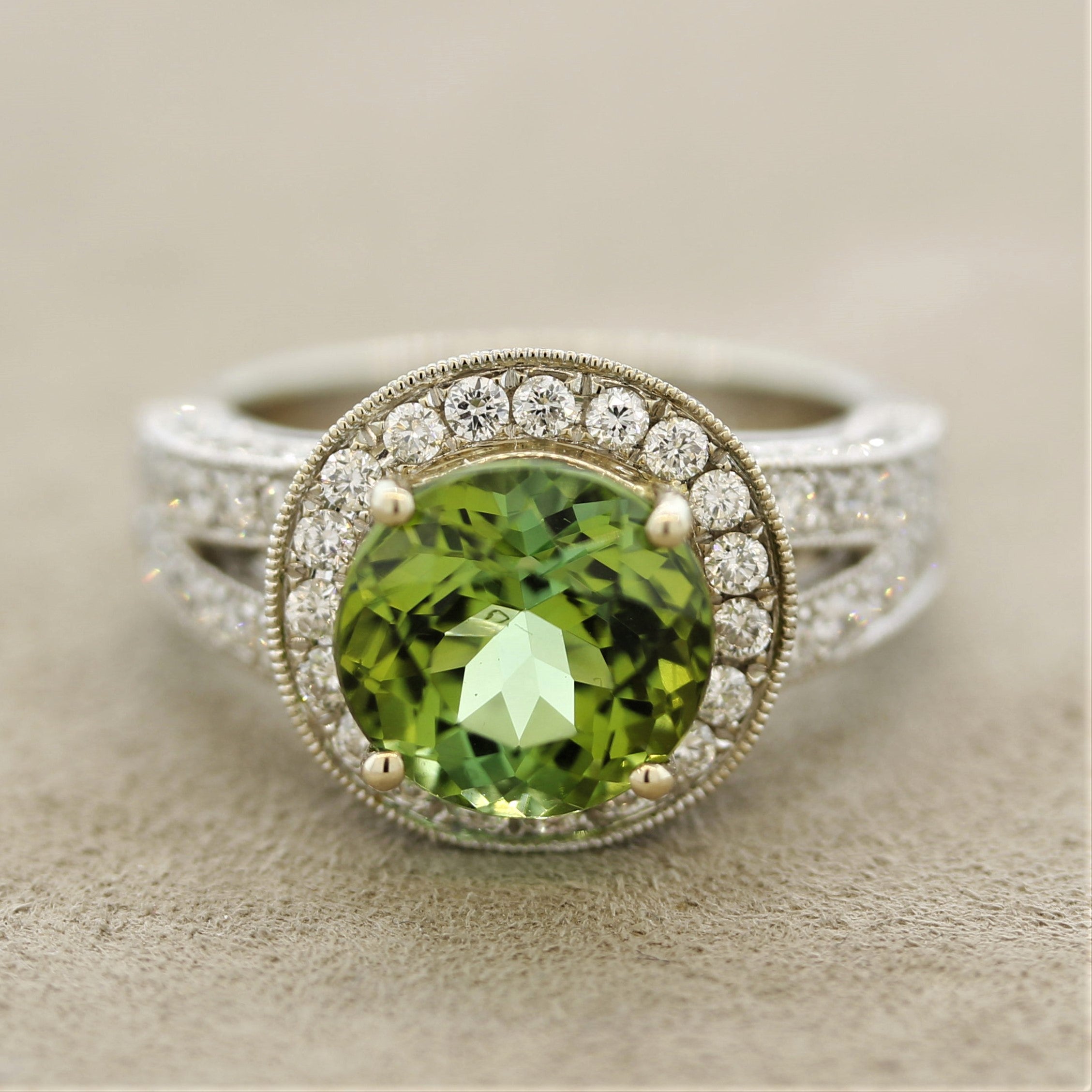 Green Tourmaline Diamond Gold Ring