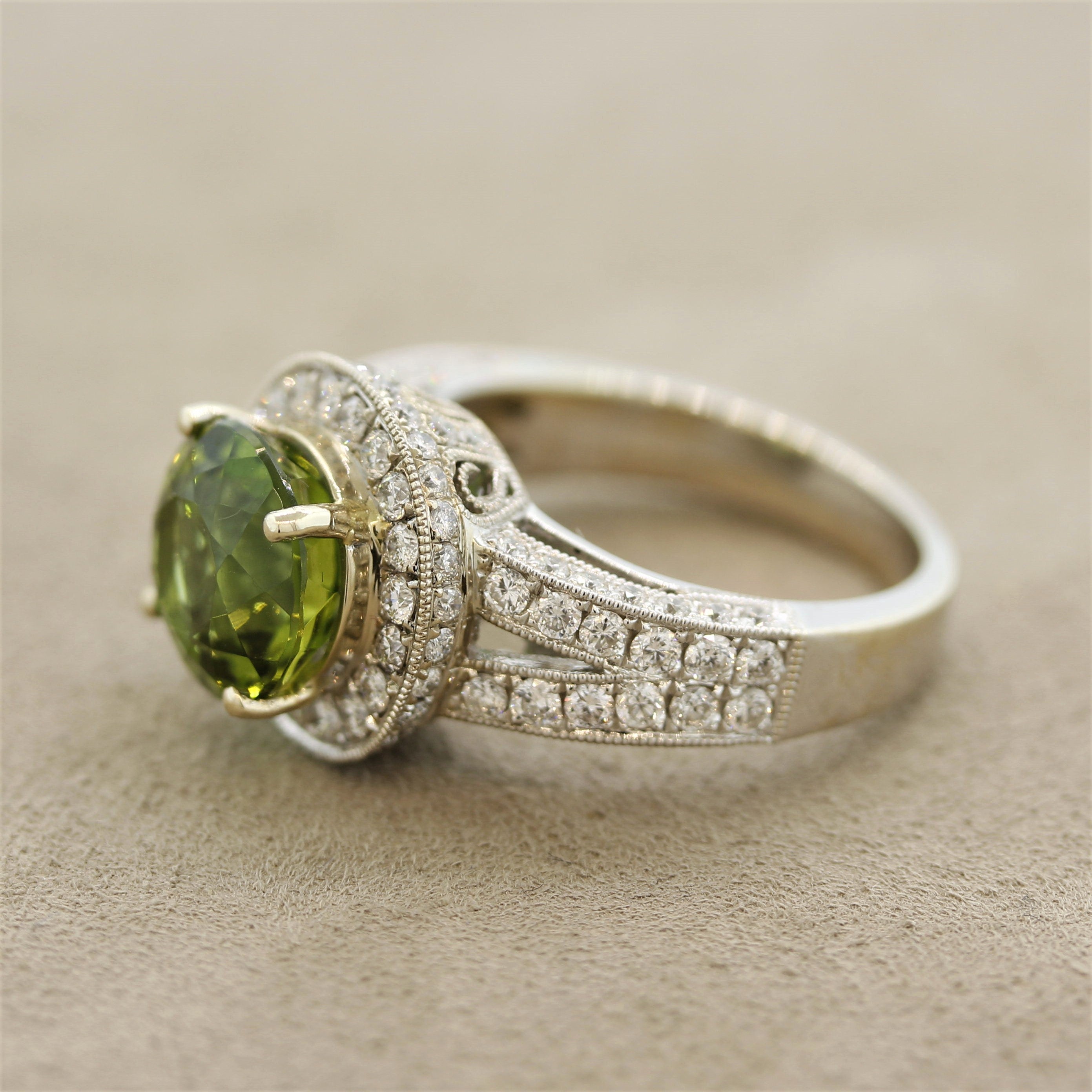 Green Tourmaline Diamond Gold Ring