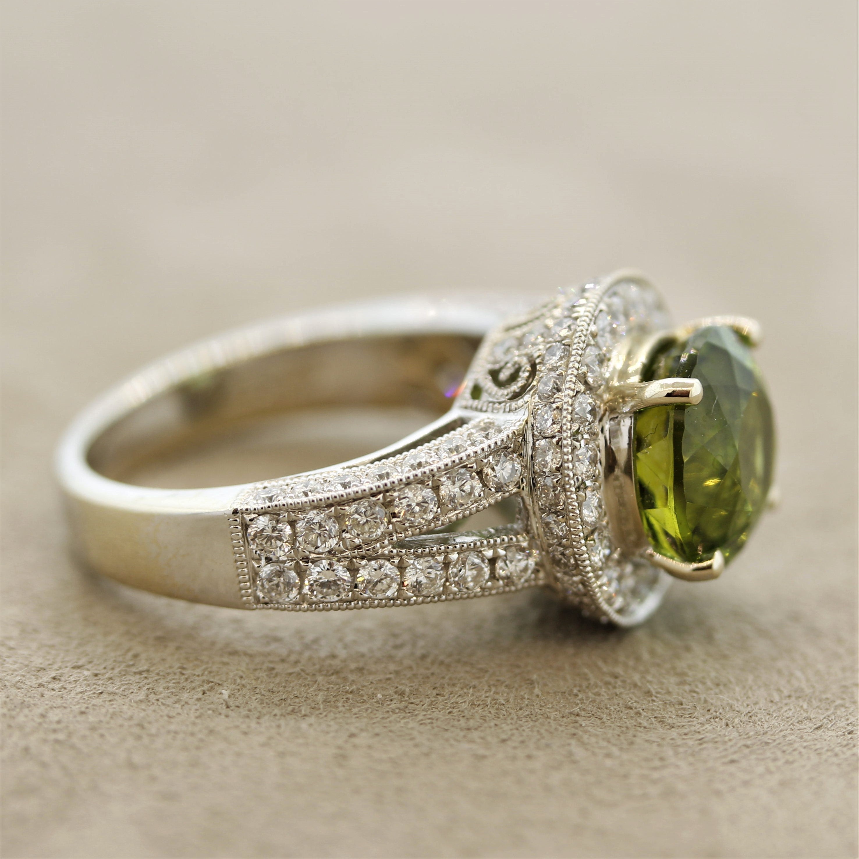 Green Tourmaline Diamond Gold Ring