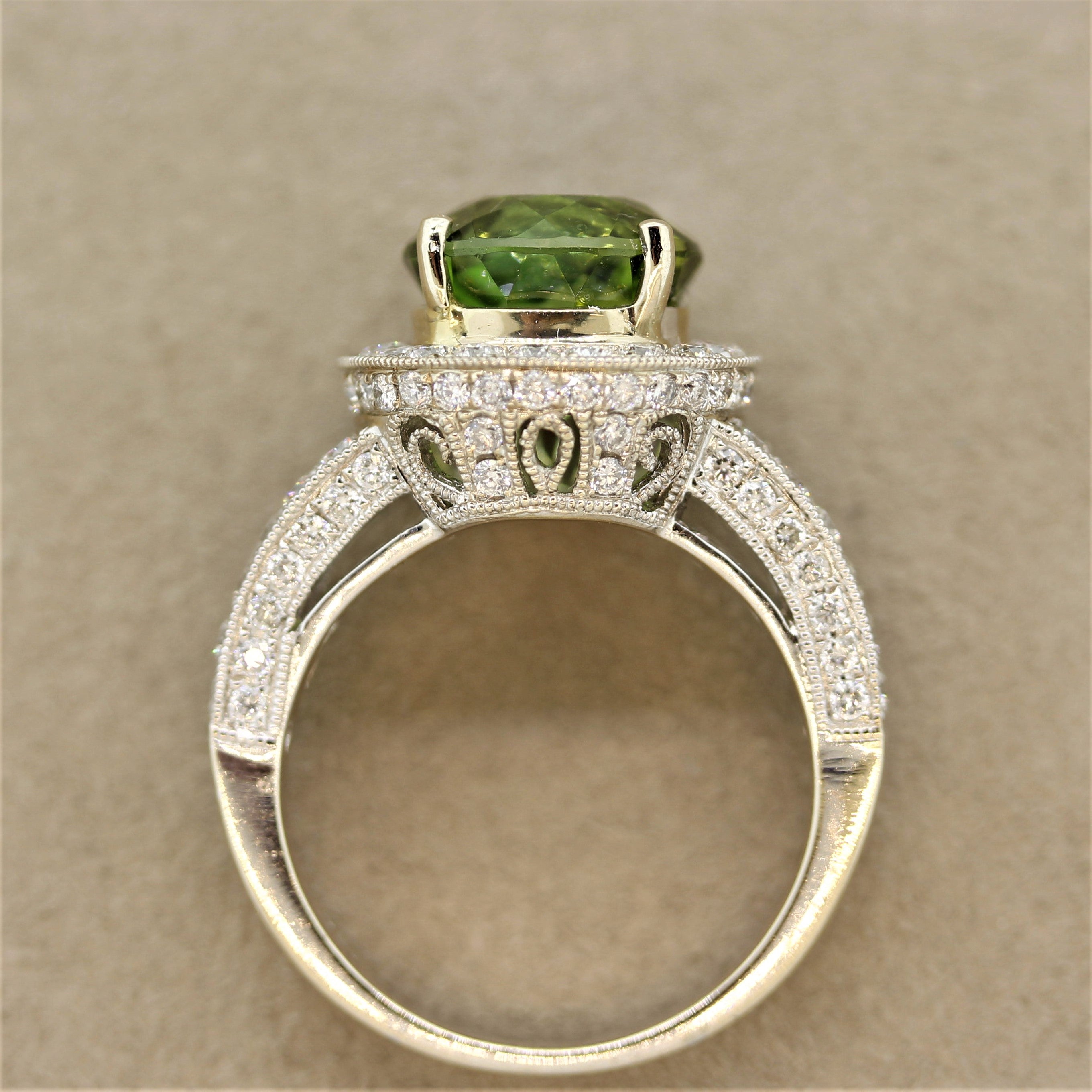 Green Tourmaline Diamond Gold Ring