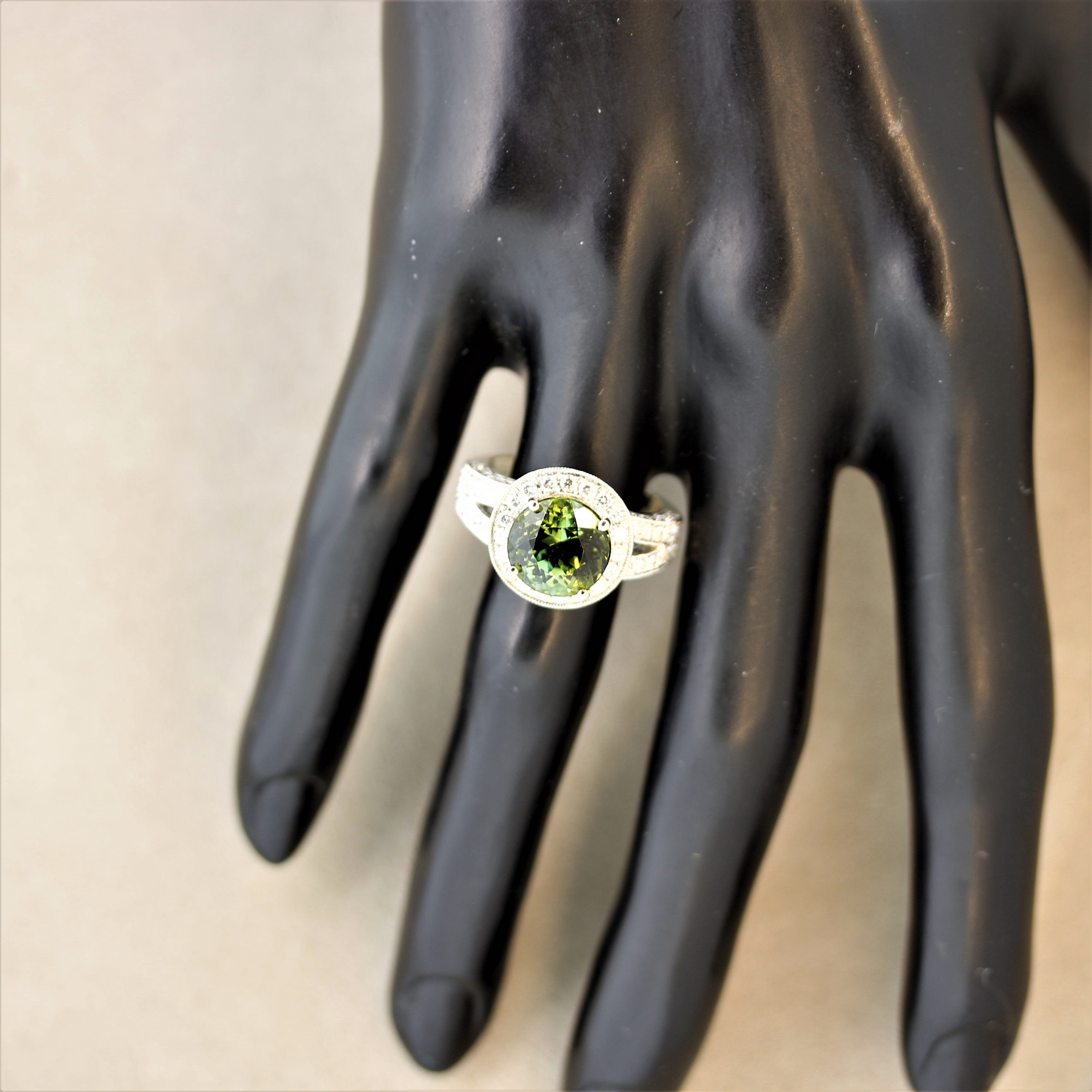 Green Tourmaline Diamond Gold Ring