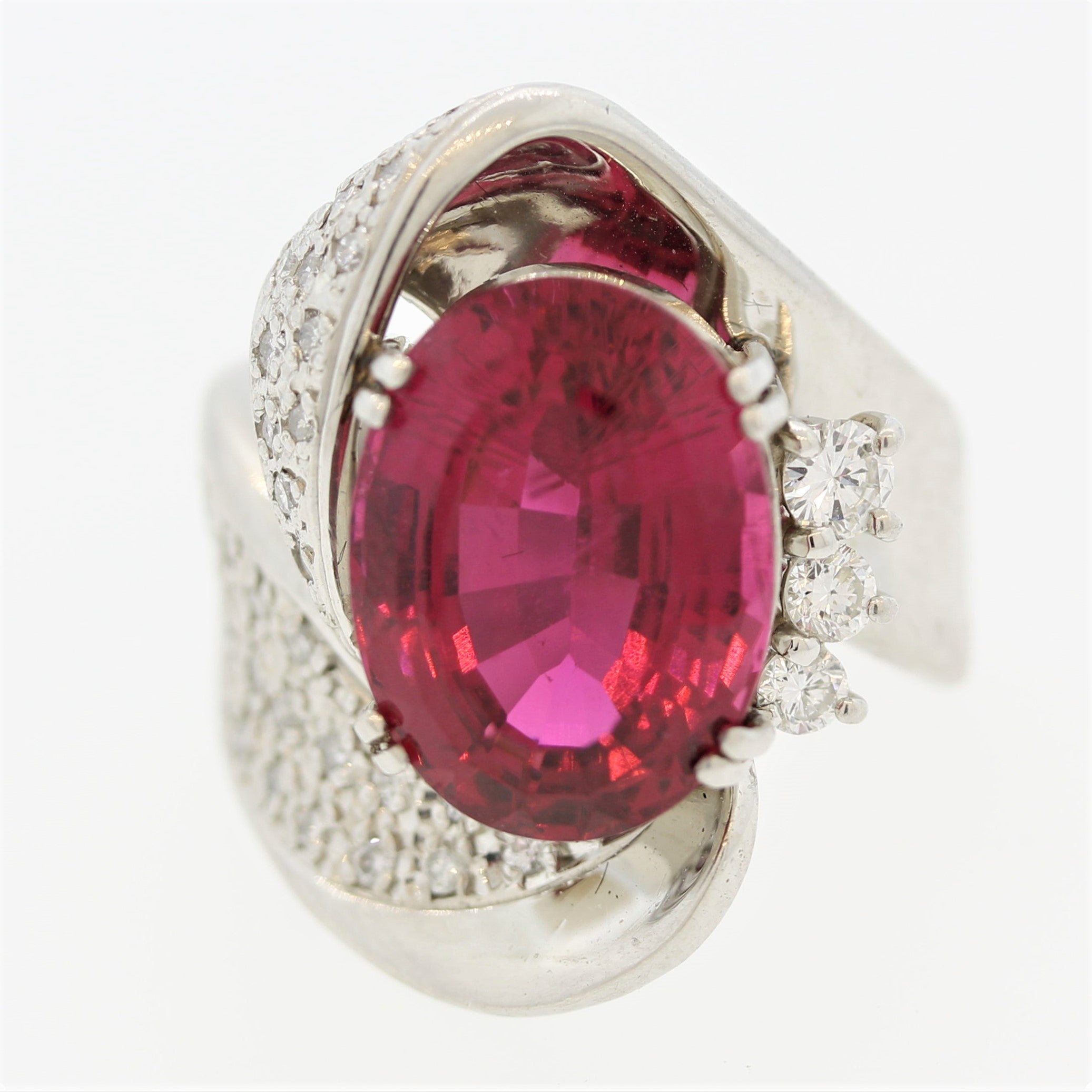 Rubellite Tourmaline Diamond Platinum Ring