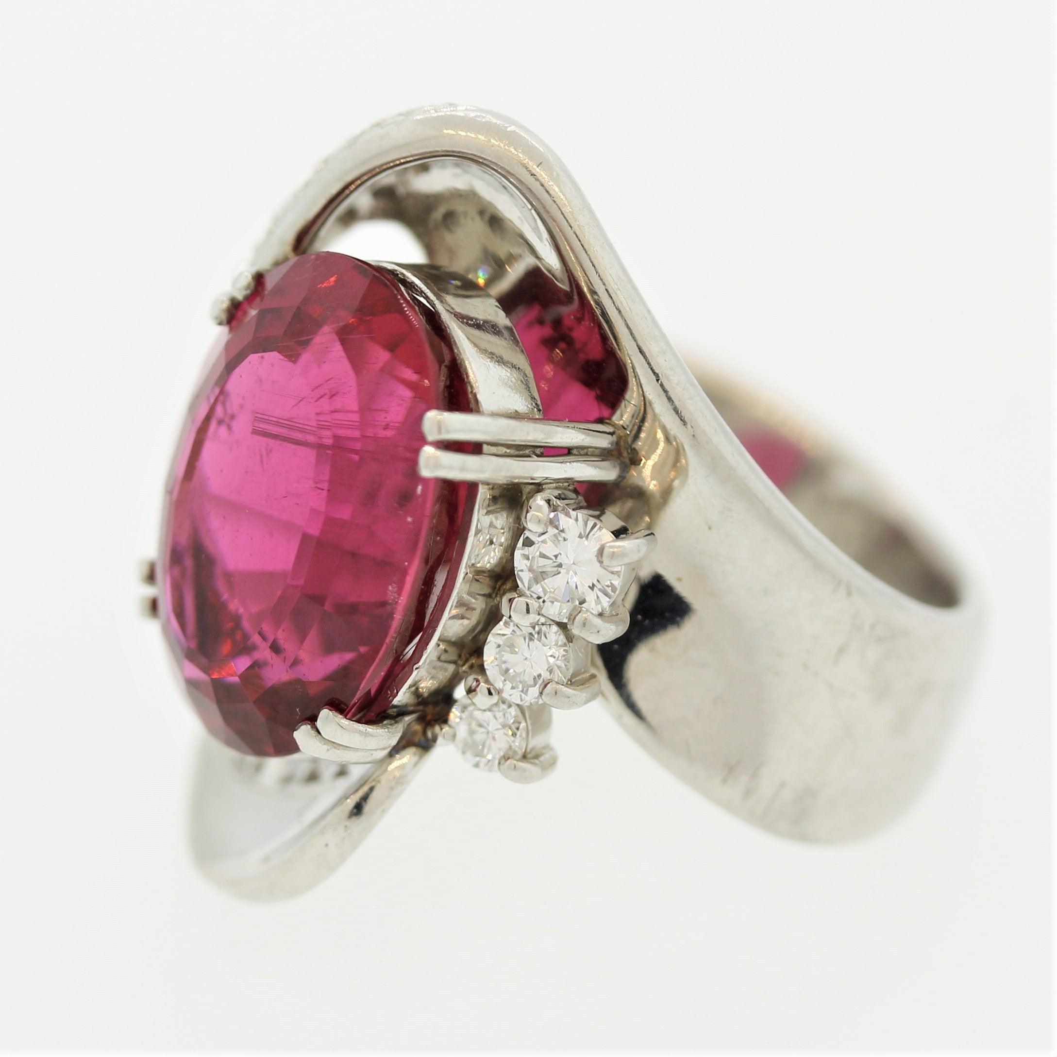 Rubellite Tourmaline Diamond Platinum Ring