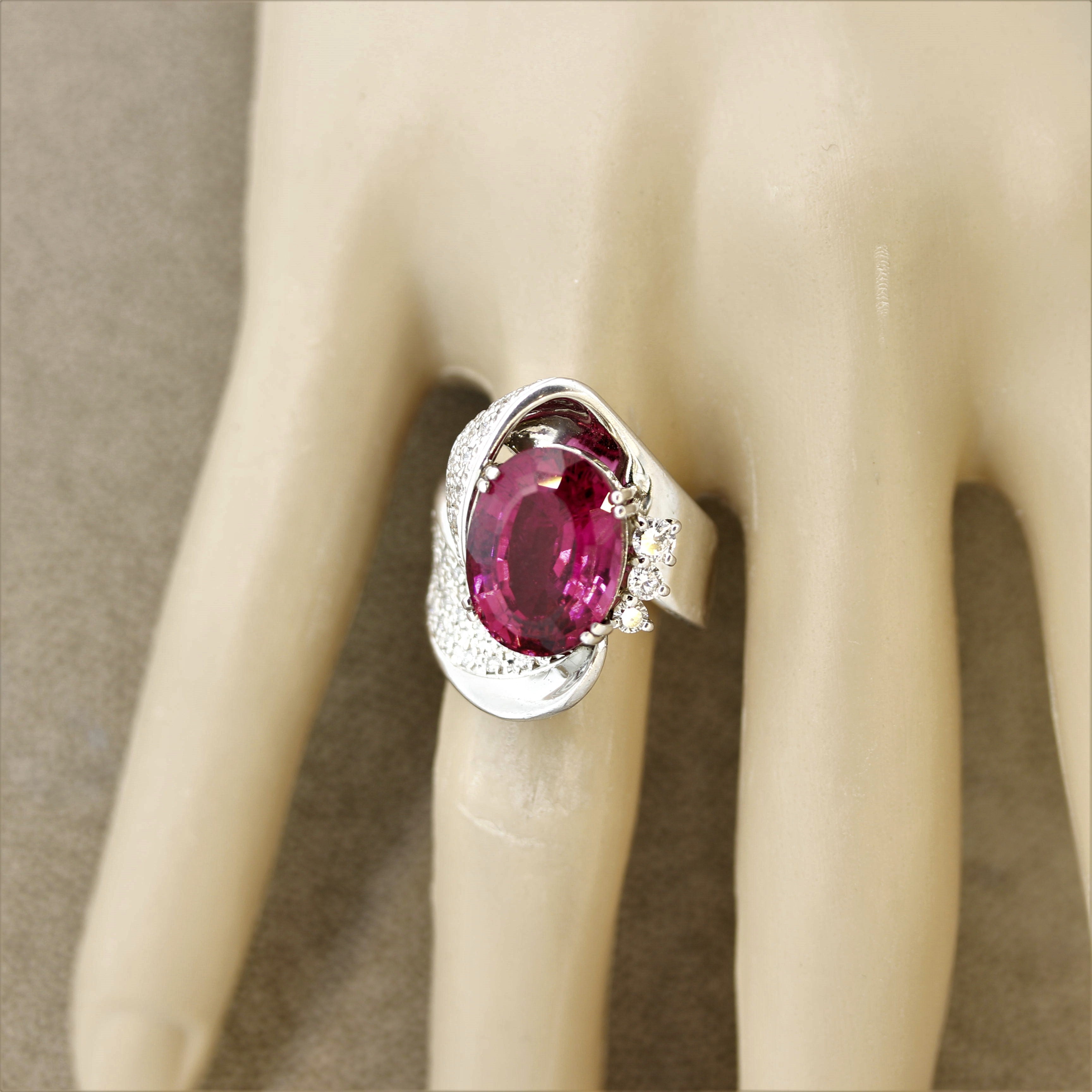 Rubellite Tourmaline Diamond Platinum Ring