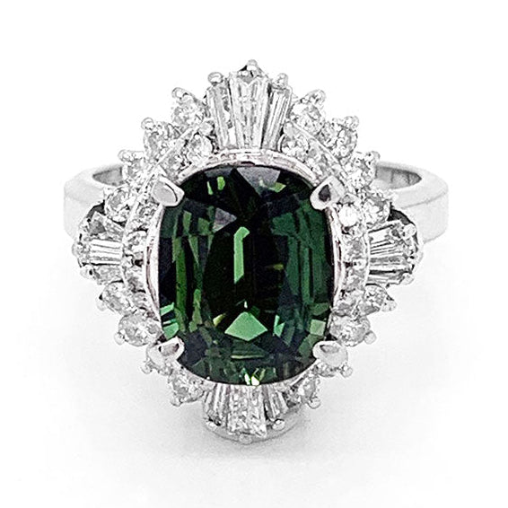 Green Sapphire Diamond Platinum Ring