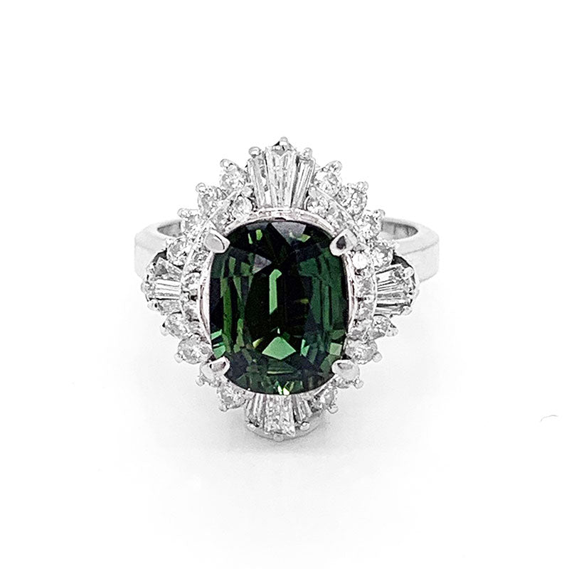 Green Sapphire Diamond Platinum Ring