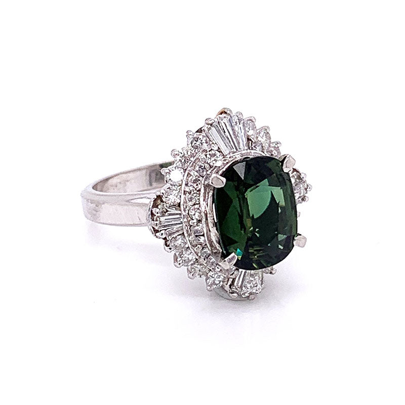 Green Sapphire Diamond Platinum Ring