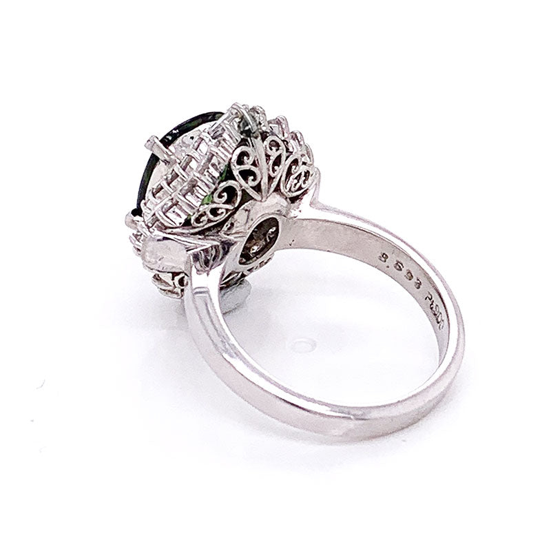 Green Sapphire Diamond Platinum Ring