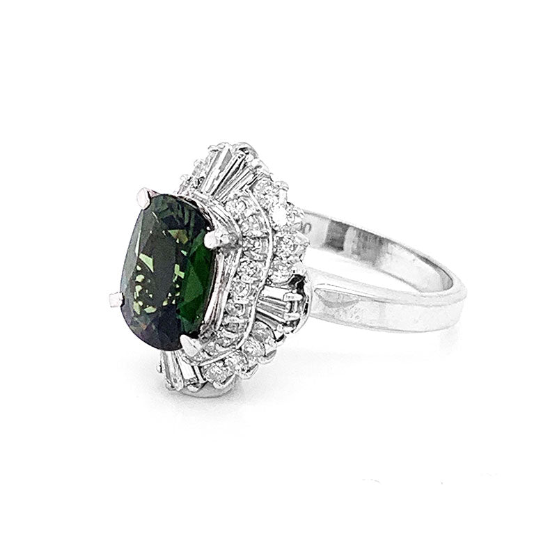 Green Sapphire Diamond Platinum Ring