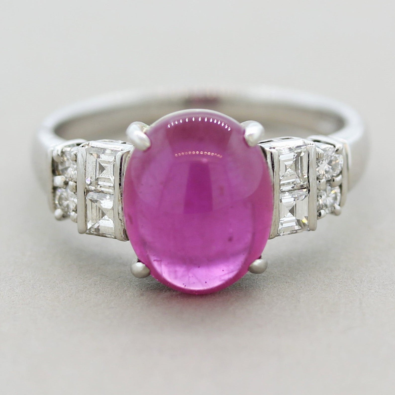 Cabochon Ruby Diamond Platinum Ring
