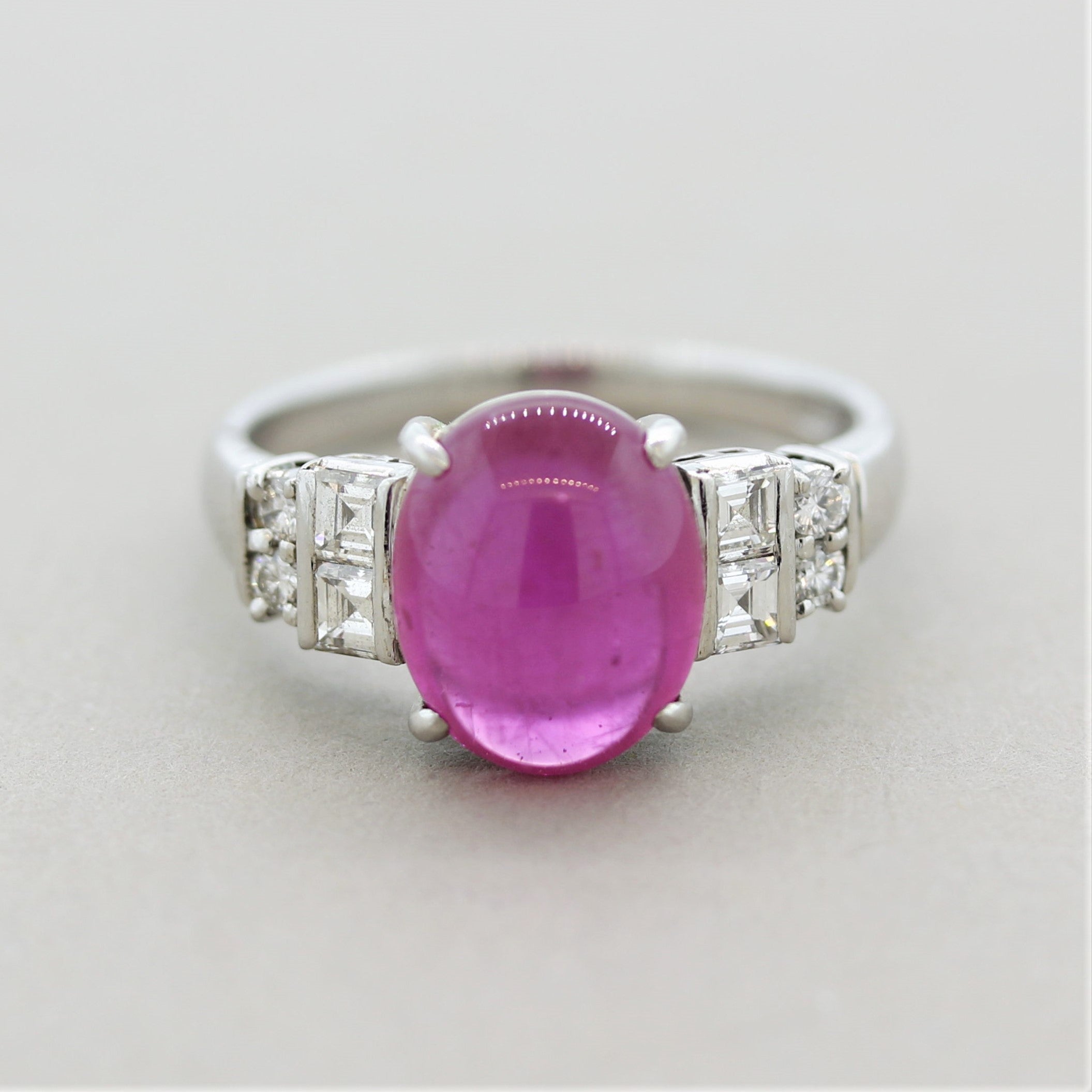 Cabochon Ruby Diamond Platinum Ring