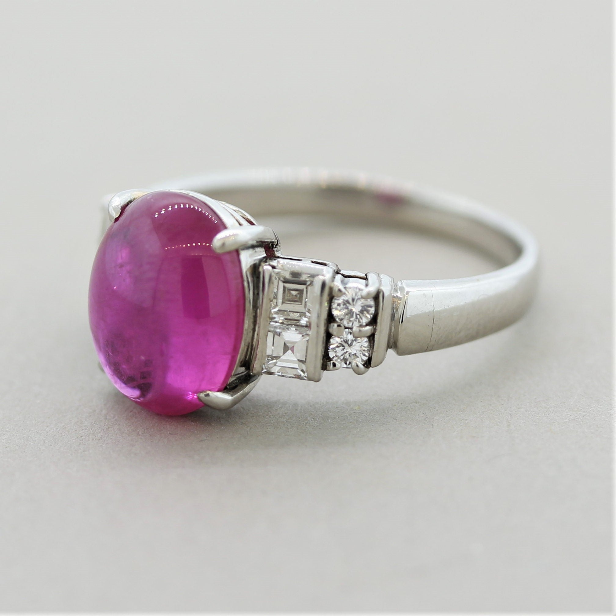 Cabochon Ruby Diamond Platinum Ring