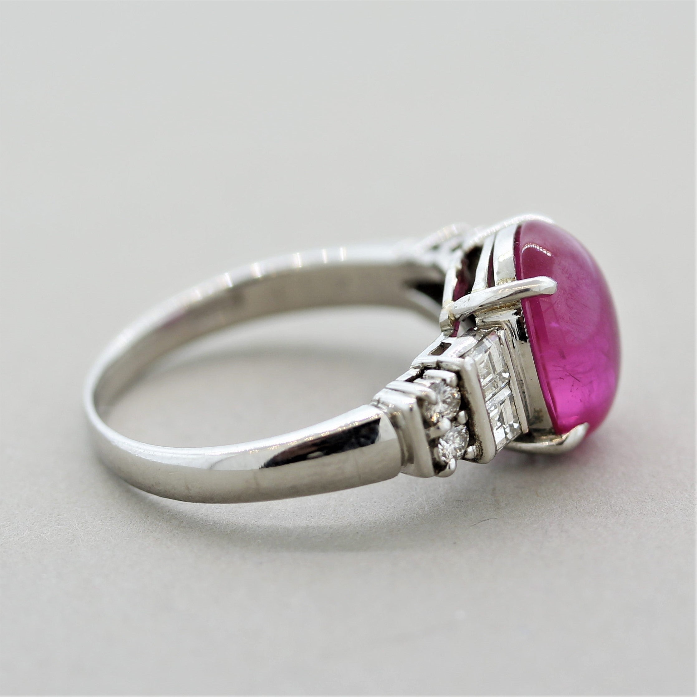 Cabochon Ruby Diamond Platinum Ring