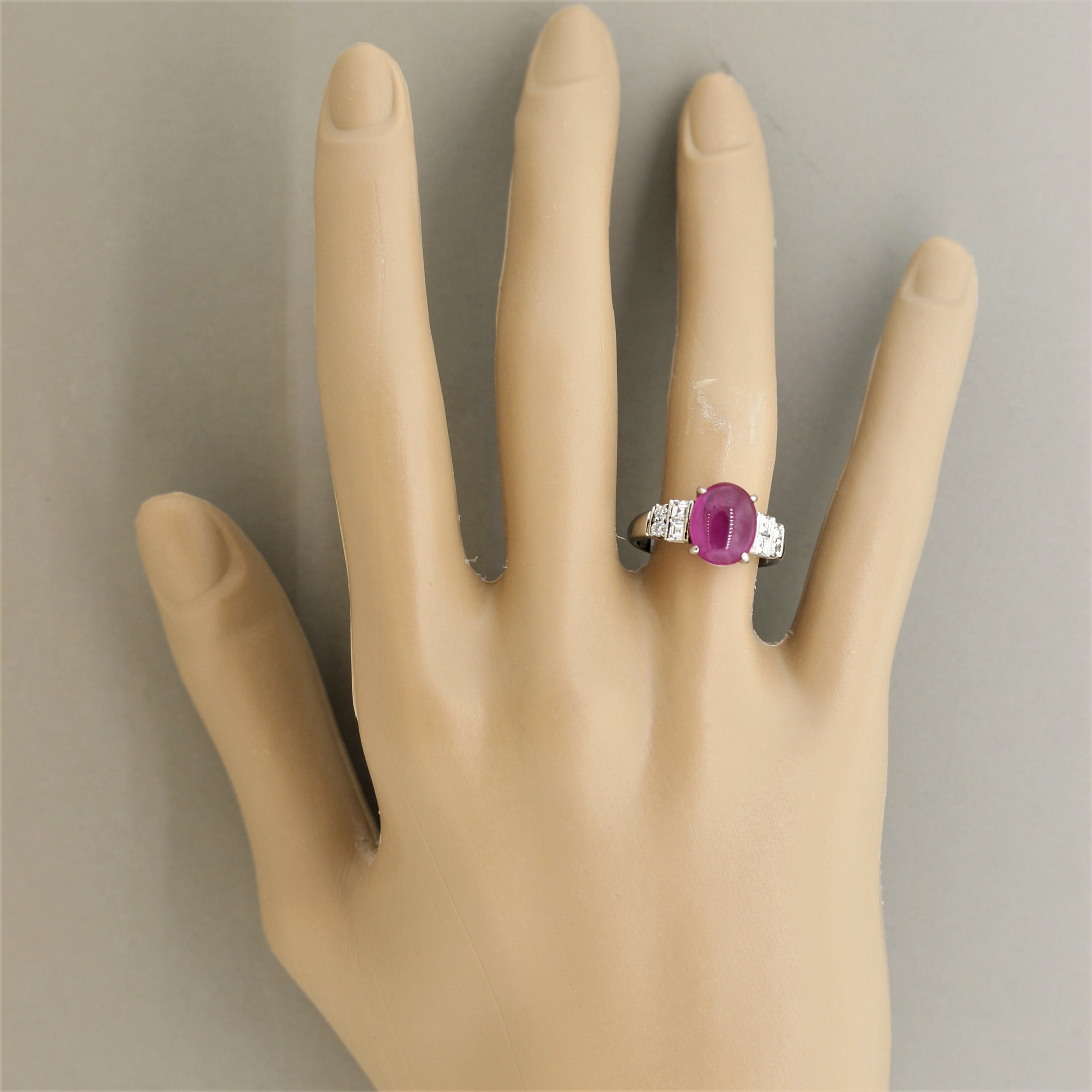 Cabochon Ruby Diamond Platinum Ring