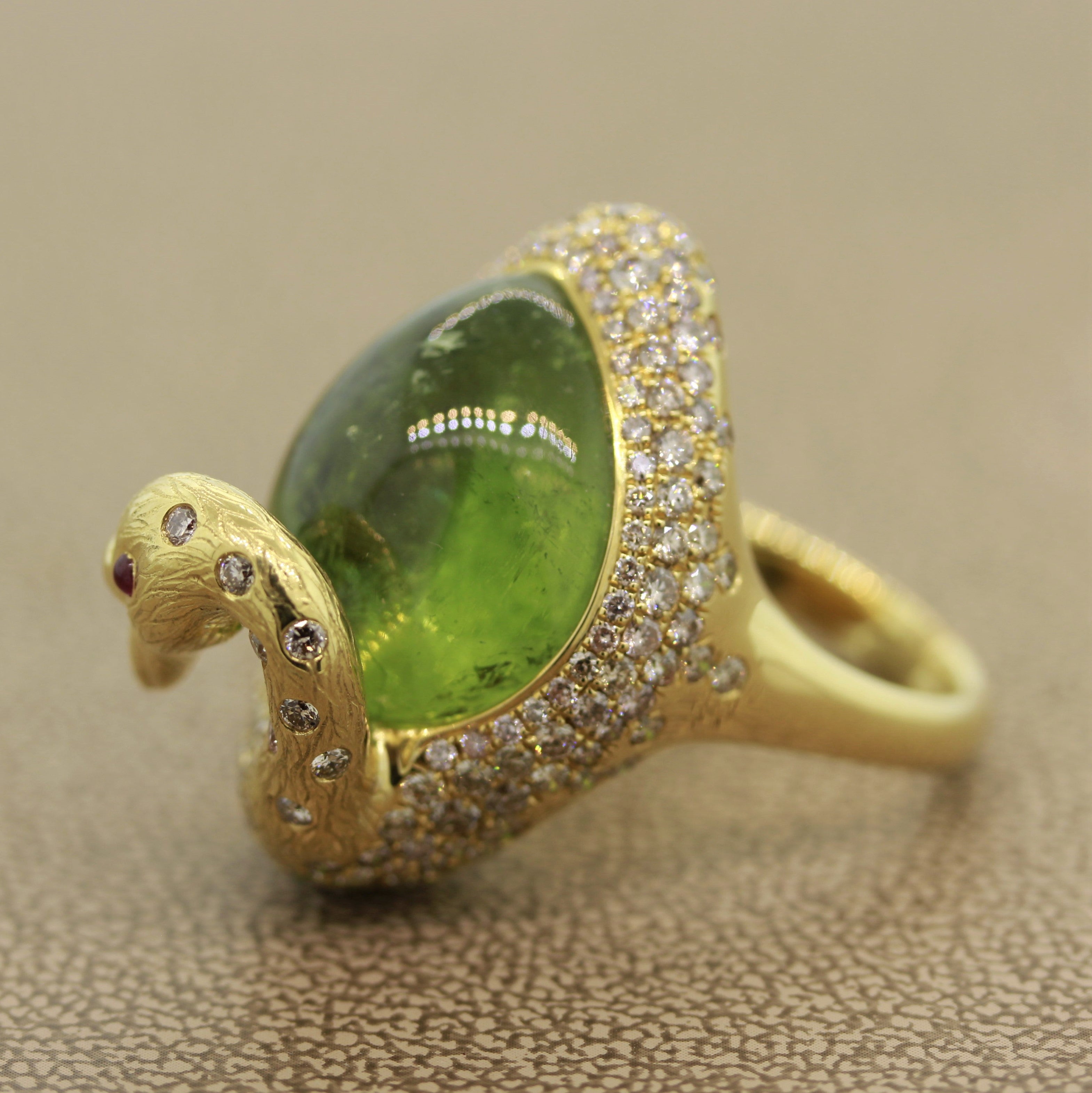 Green Tourmaline Diamond Gold Swan Ring