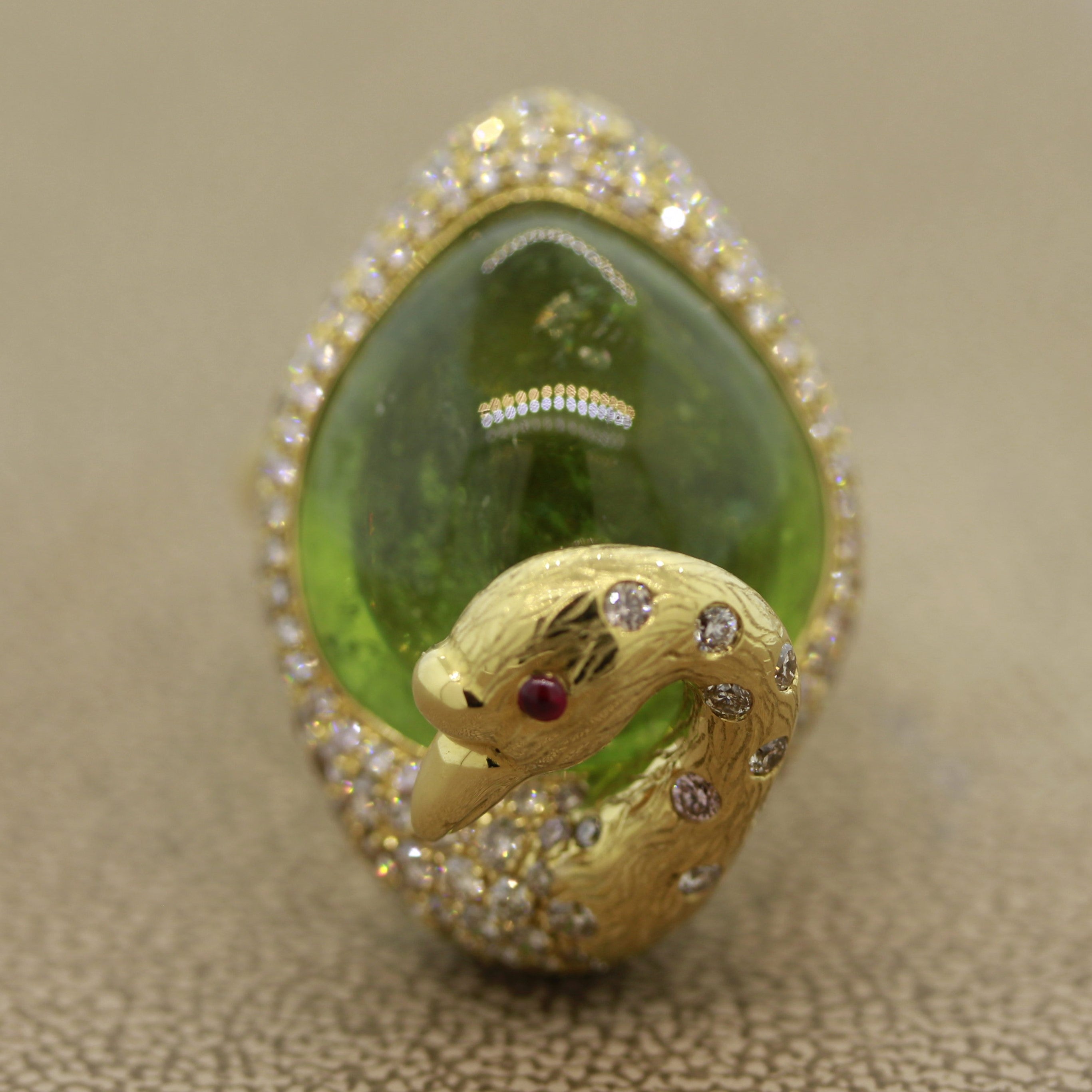 Green Tourmaline Diamond Gold Swan Ring