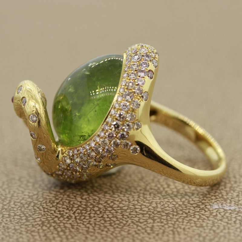 Green Tourmaline Diamond Gold Swan Ring