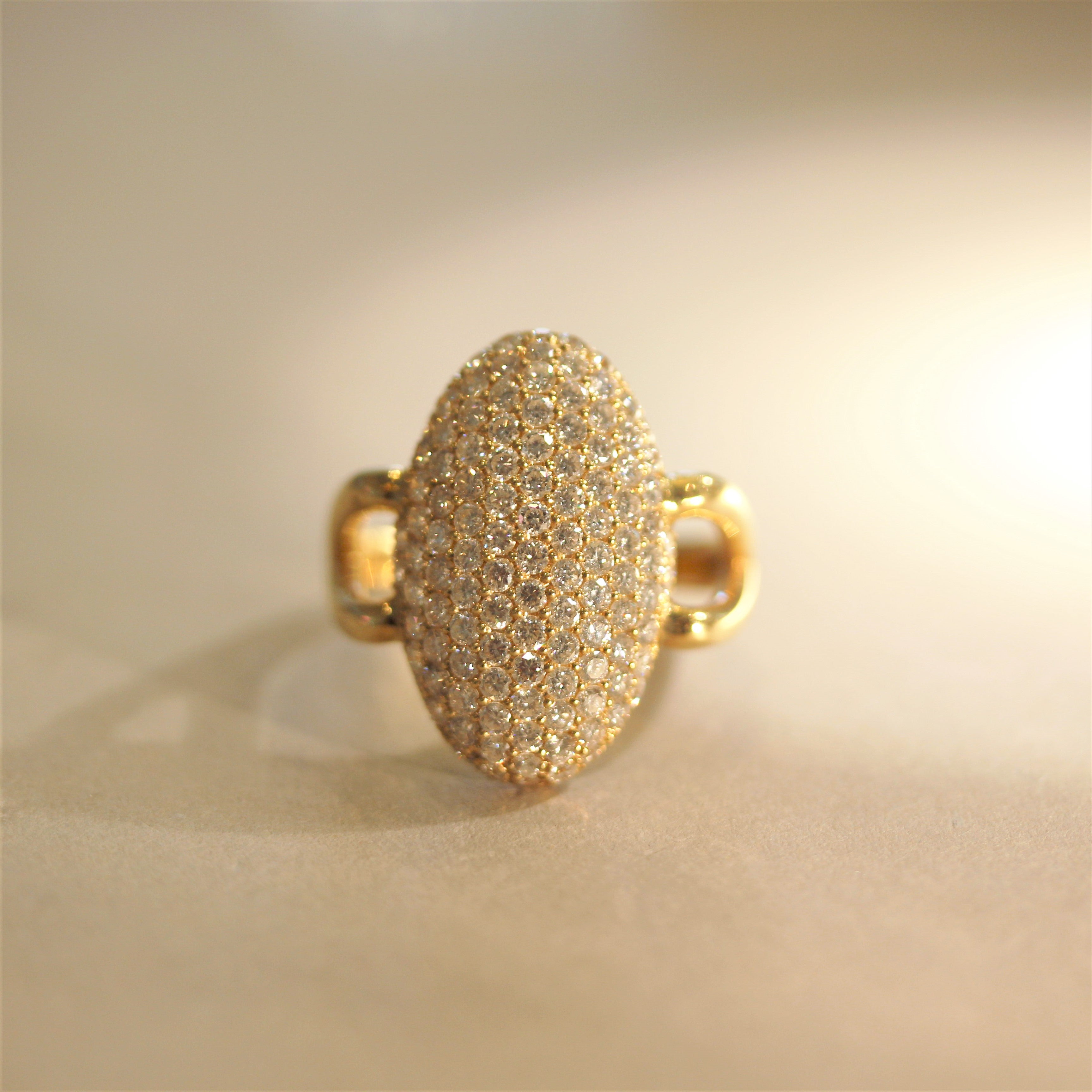 Diamond Pave Navette-Style Gold Ring