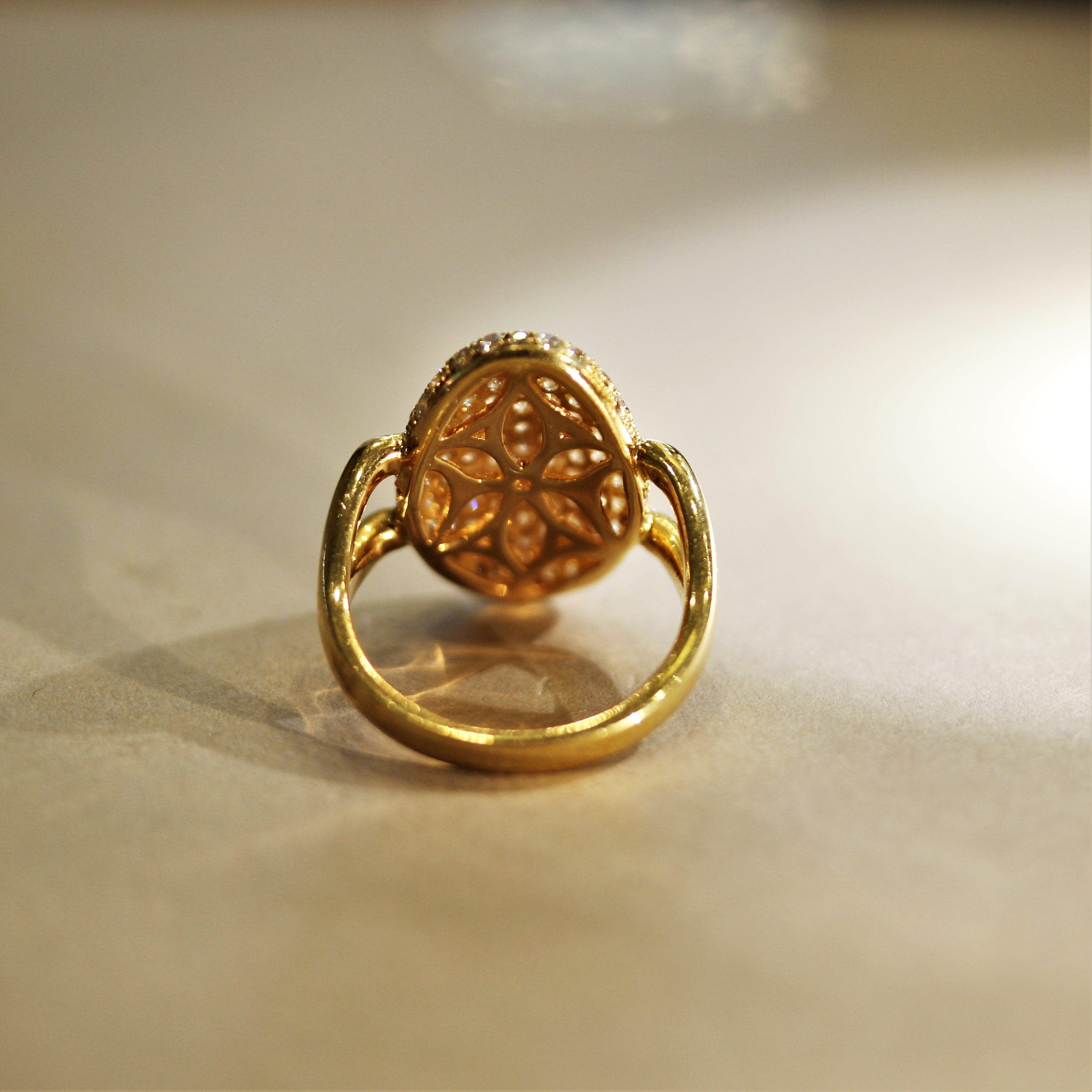 Diamond Pave Navette-Style Gold Ring