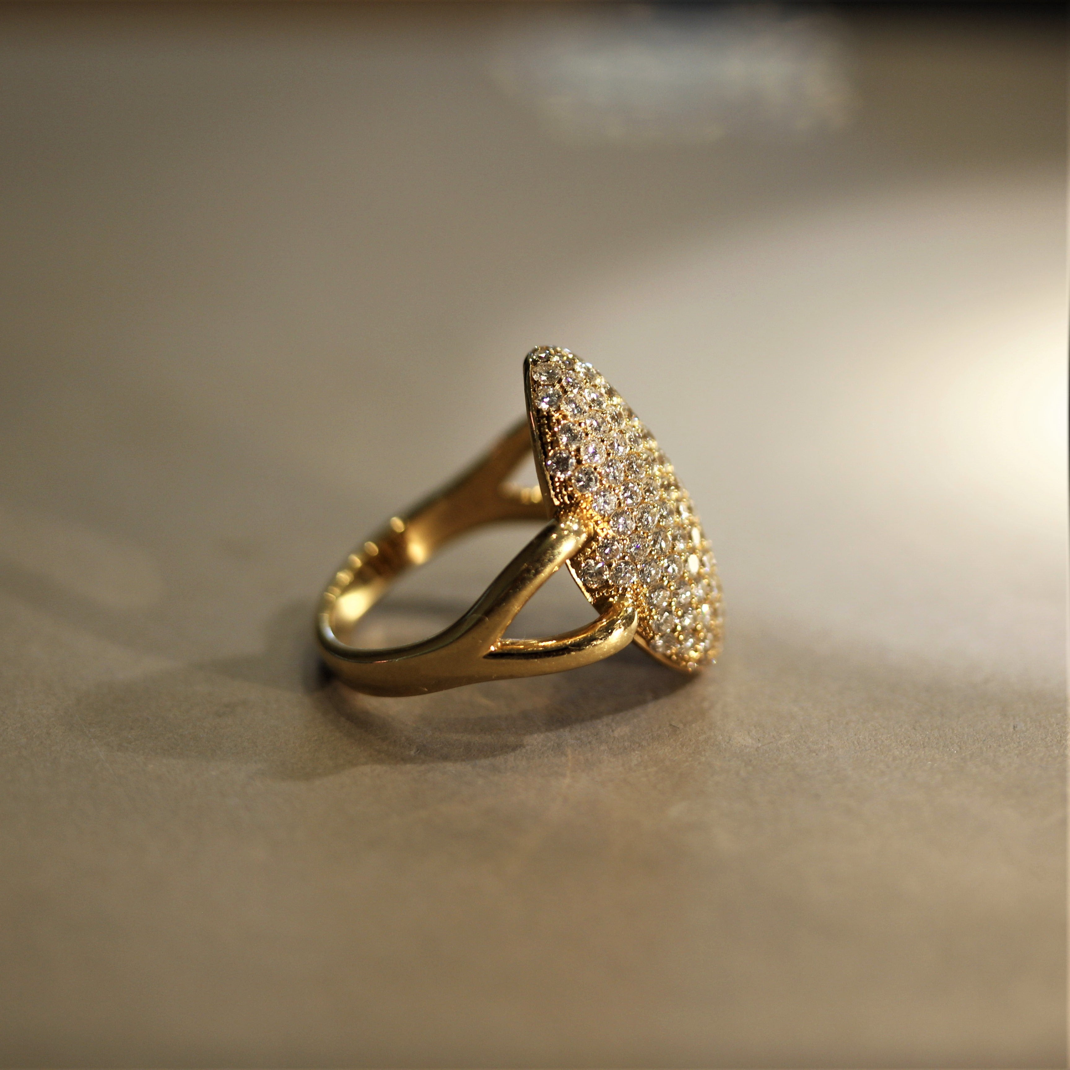 Diamond Pave Navette-Style Gold Ring