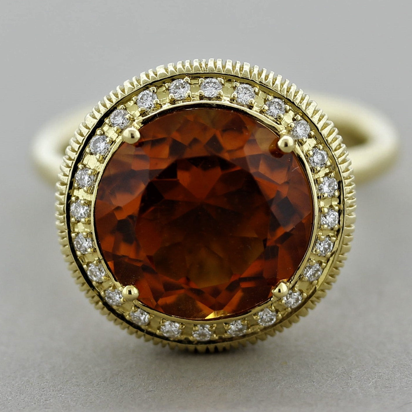 Citrine Diamond Halo Gold Textured Ring