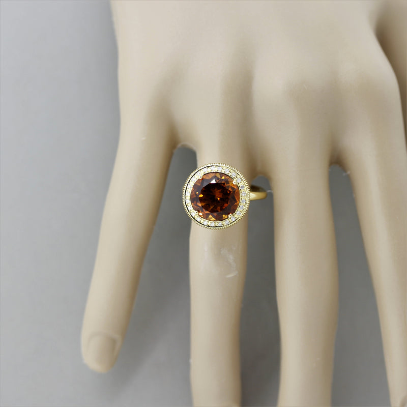 Citrine Diamond Halo Gold Textured Ring