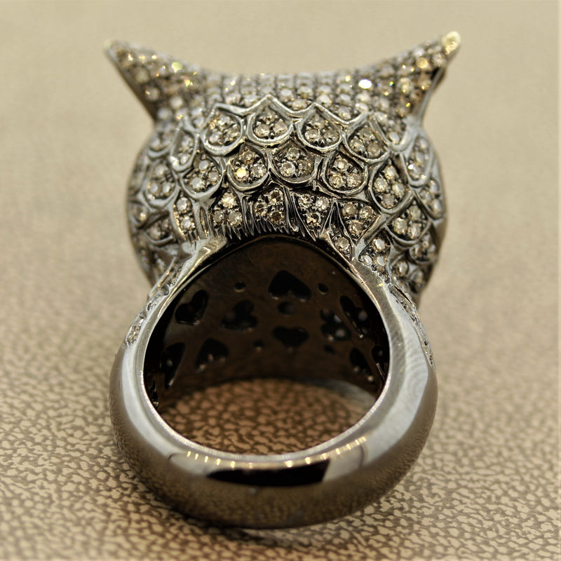 Diamond Owl Gold Life-Like Animal Ring