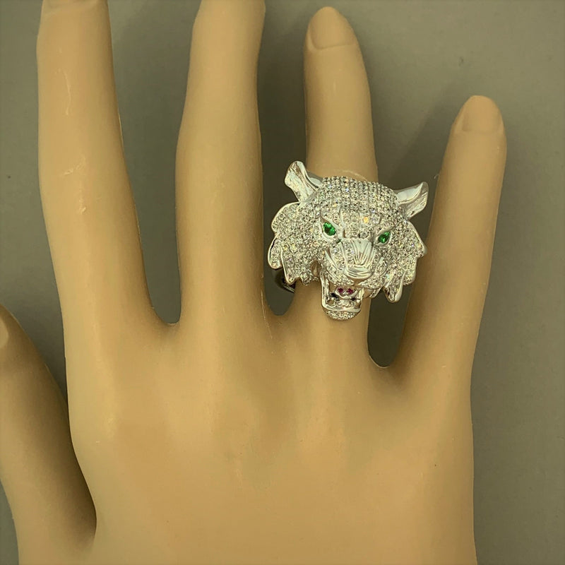 Diamond Tsavorite Ruby Lion Ring