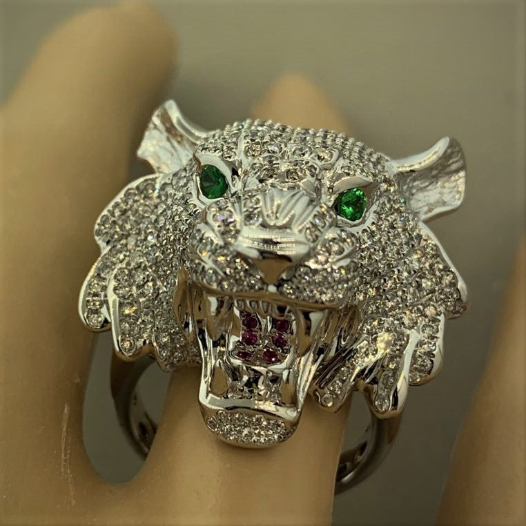 Diamond Tsavorite Ruby Lion Ring