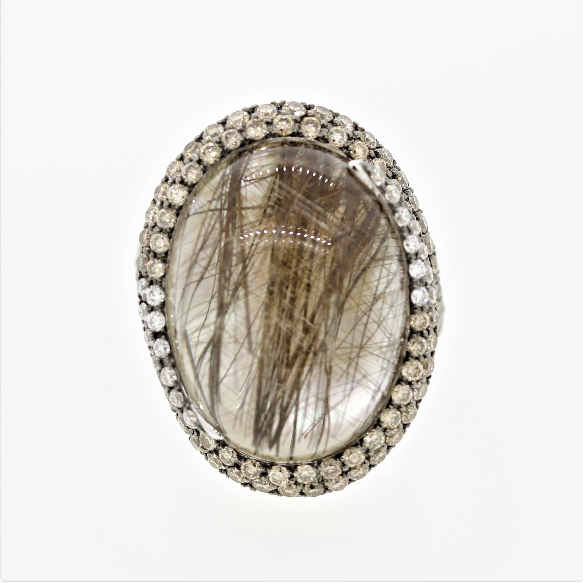 Rutilated Quartz Diamond Mother-of-Pearl Gold Cocktail Ring