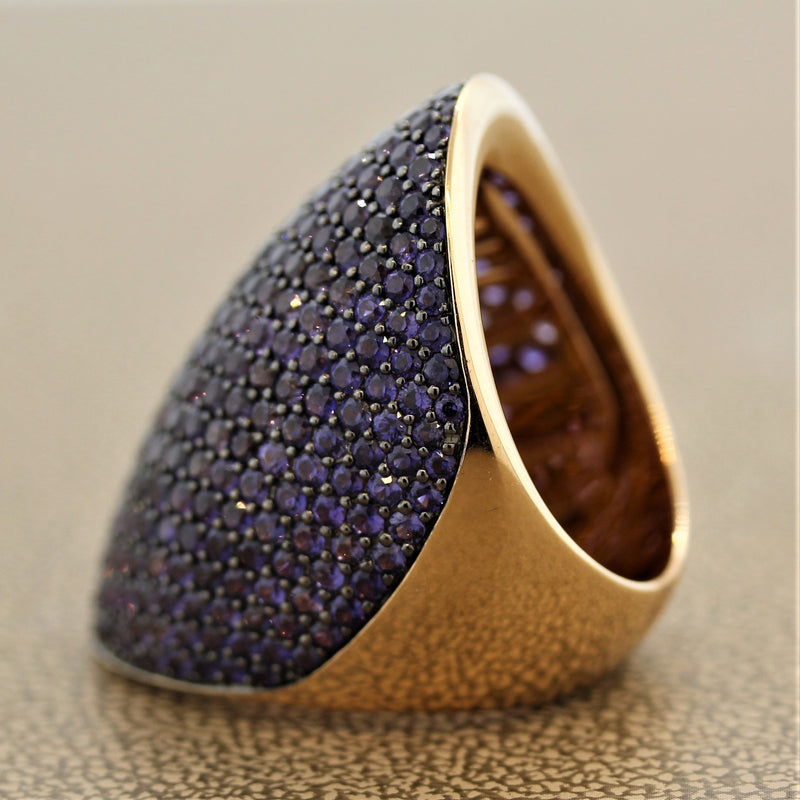 Purple Sapphire Wide Gold Dome Ring