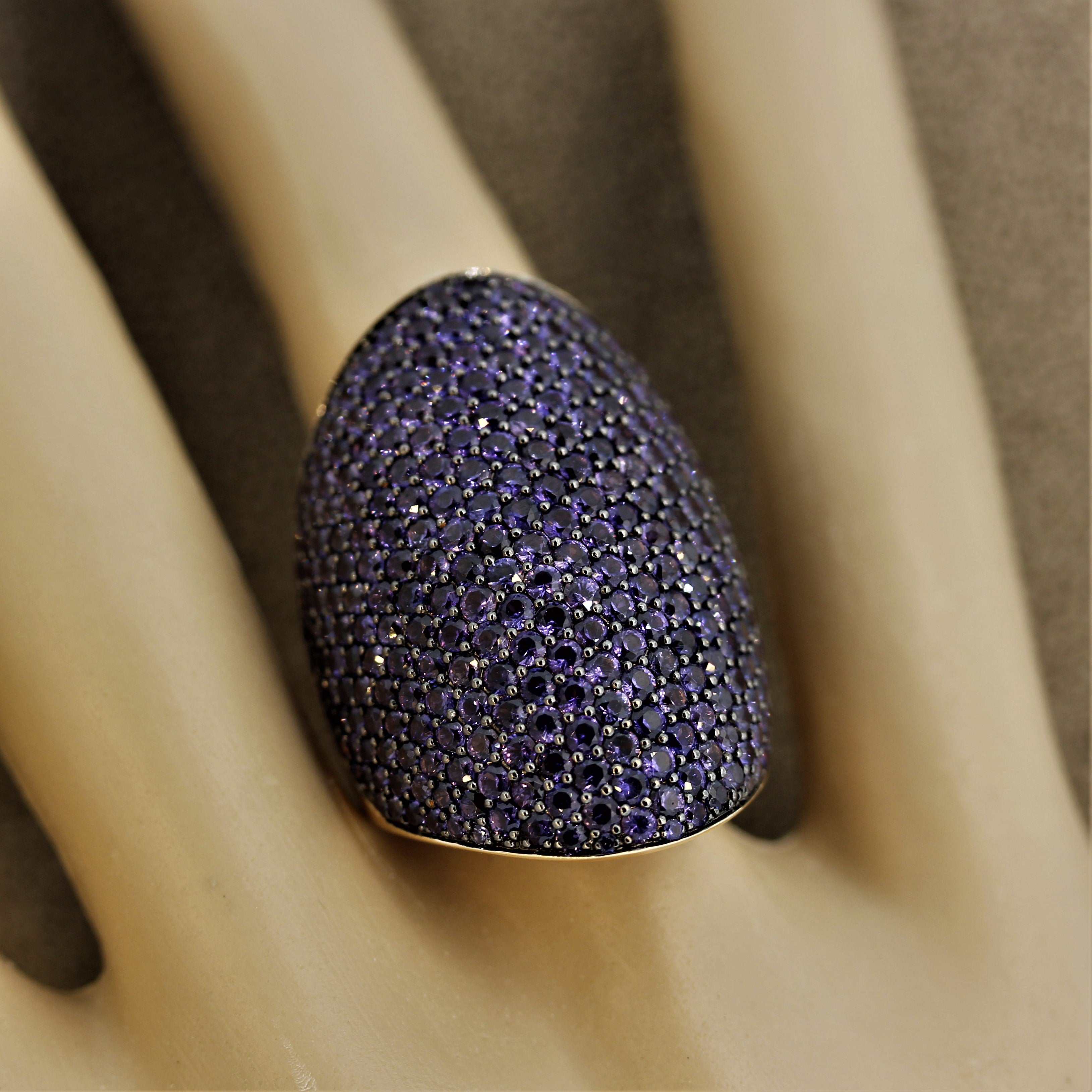 Purple Sapphire Wide Gold Dome Ring