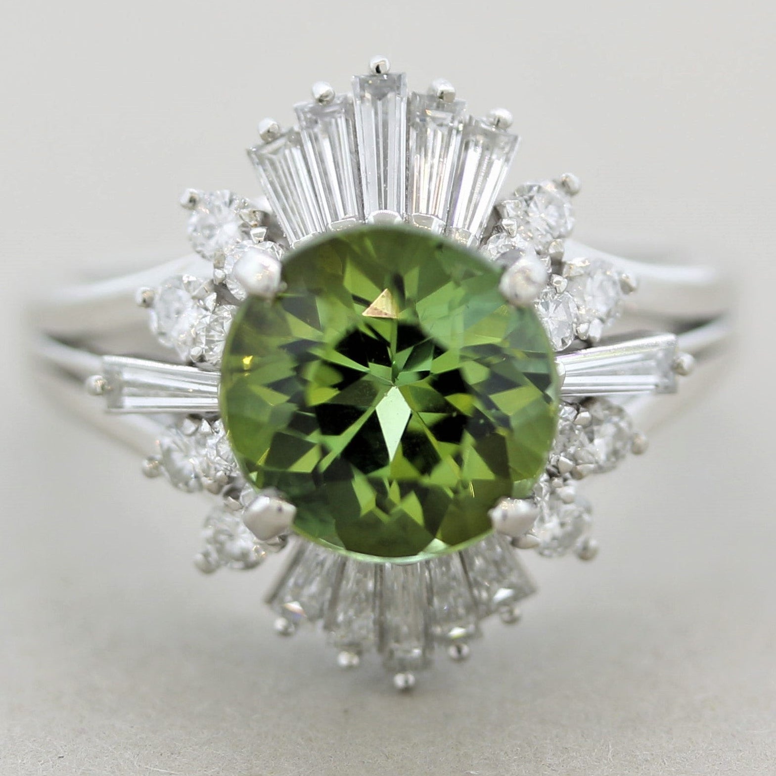 Tourmaline Diamond Spray Platinum Ring