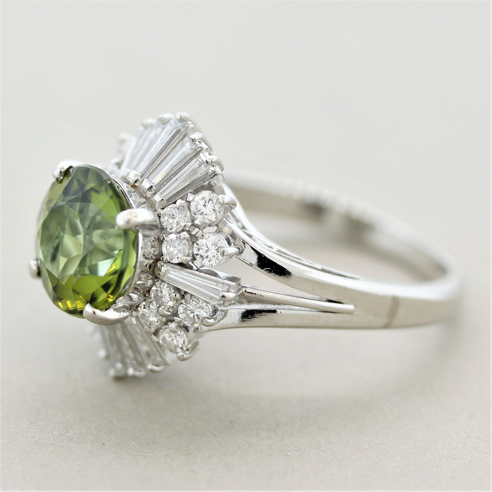 Tourmaline Diamond Spray Platinum Ring