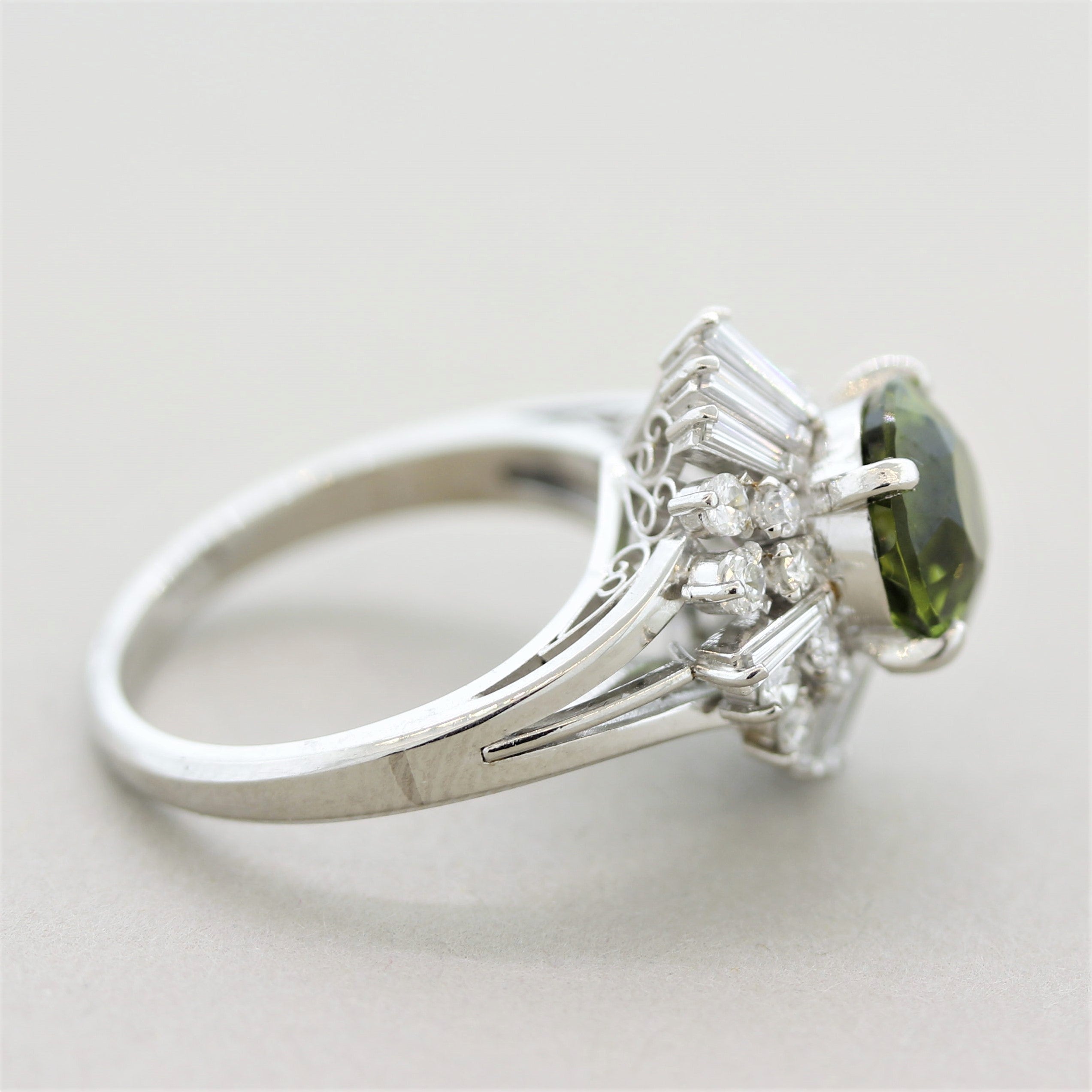 Tourmaline Diamond Spray Platinum Ring