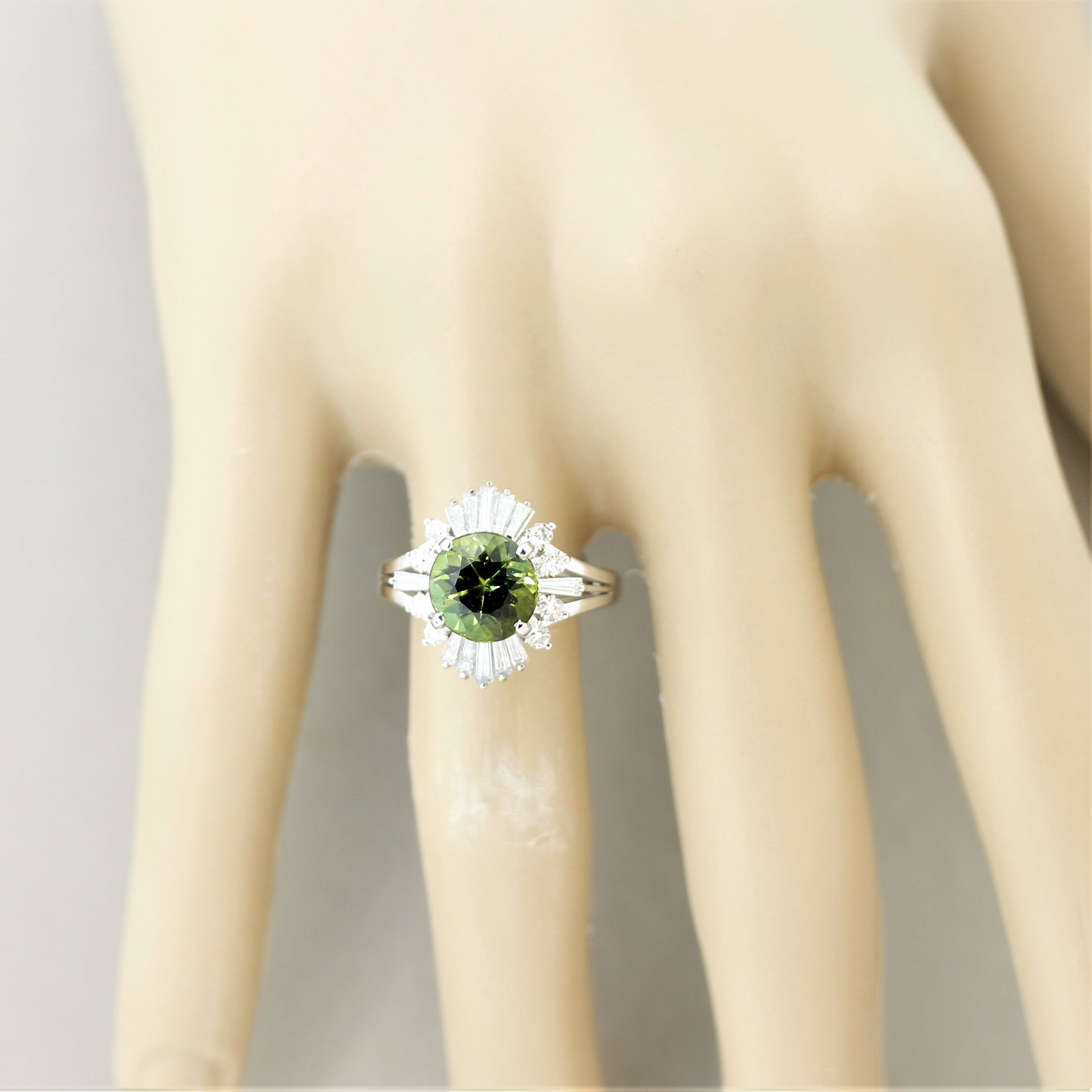 Tourmaline Diamond Spray Platinum Ring