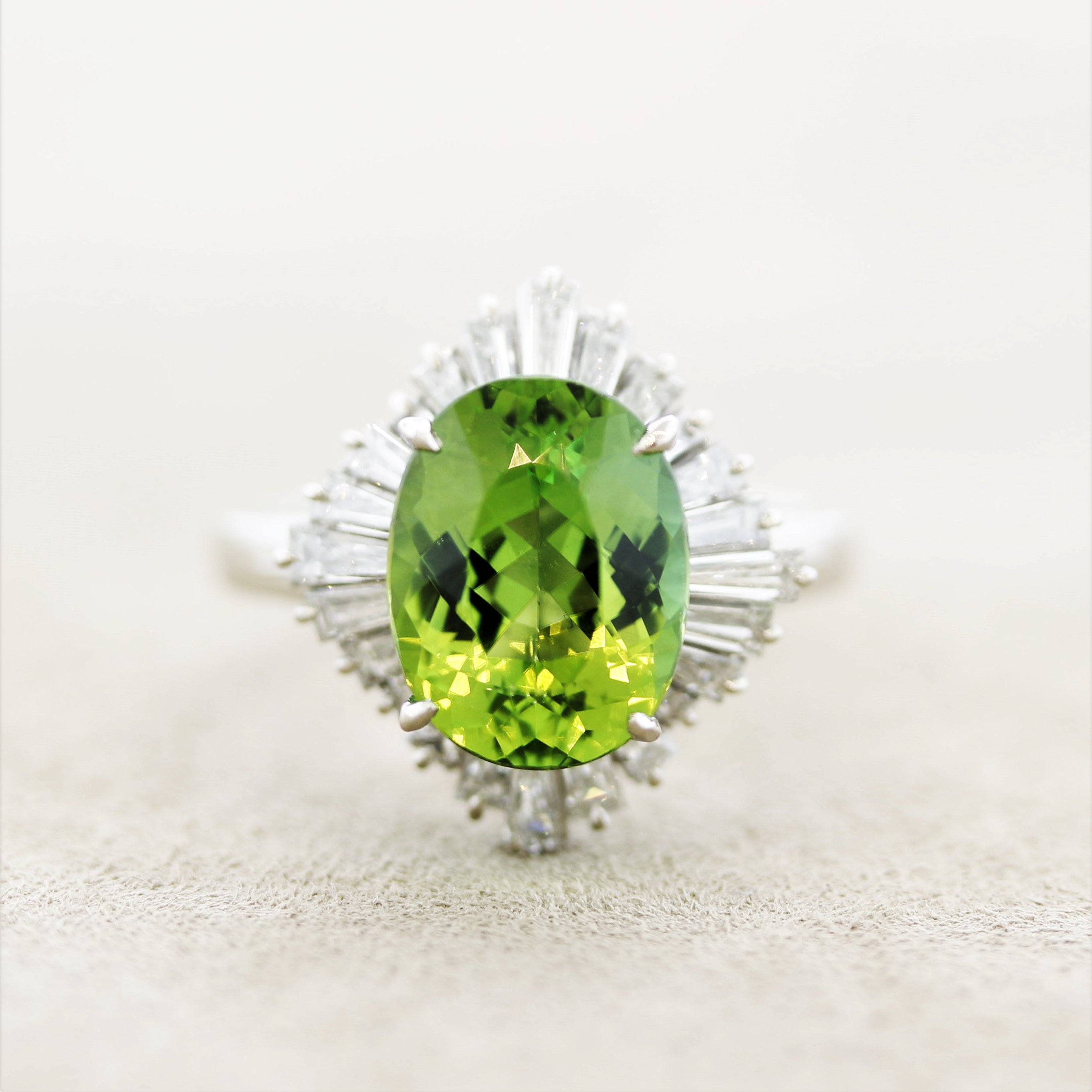 Green Tourmaline Diamond Platinum Ring