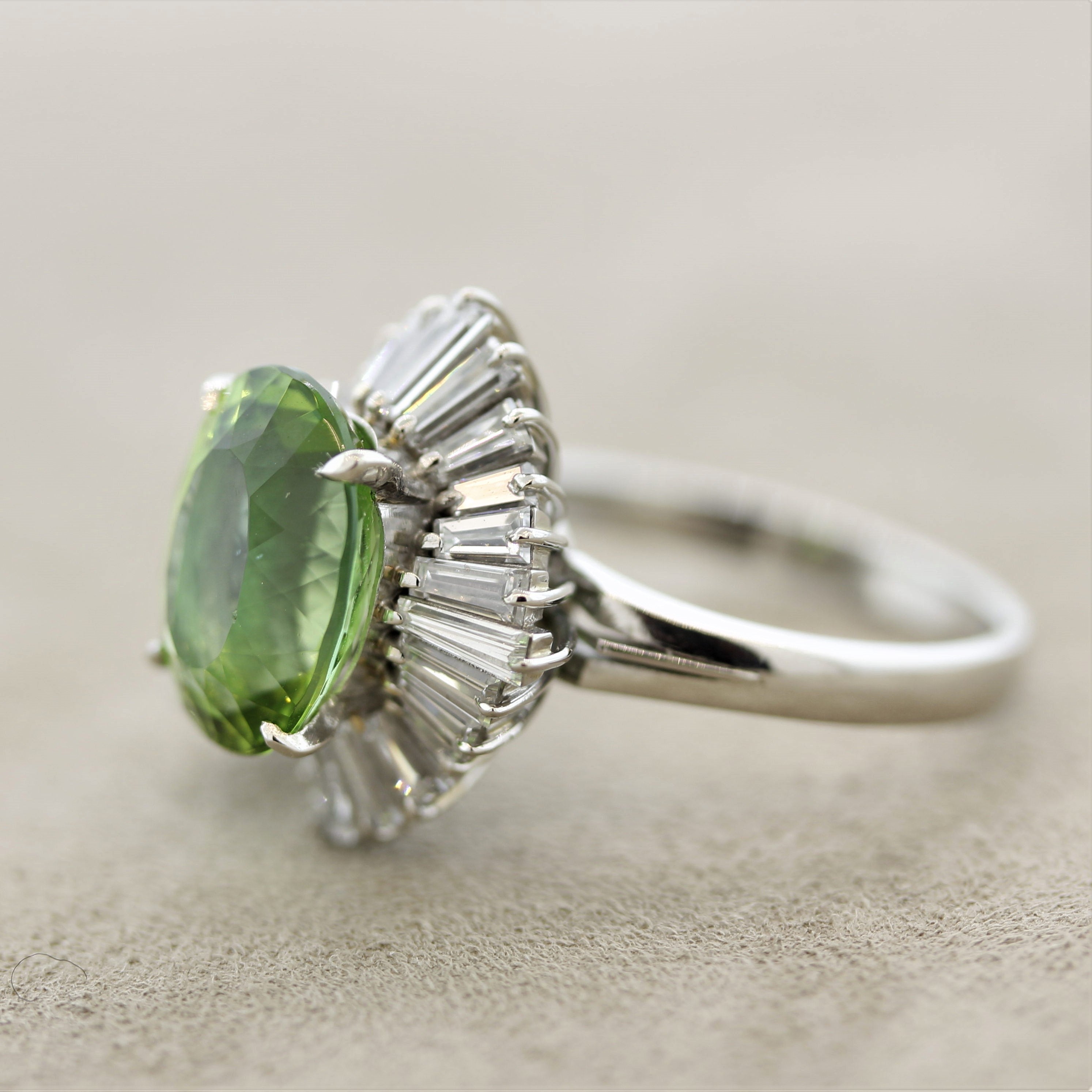 Green Tourmaline Diamond Platinum Ring