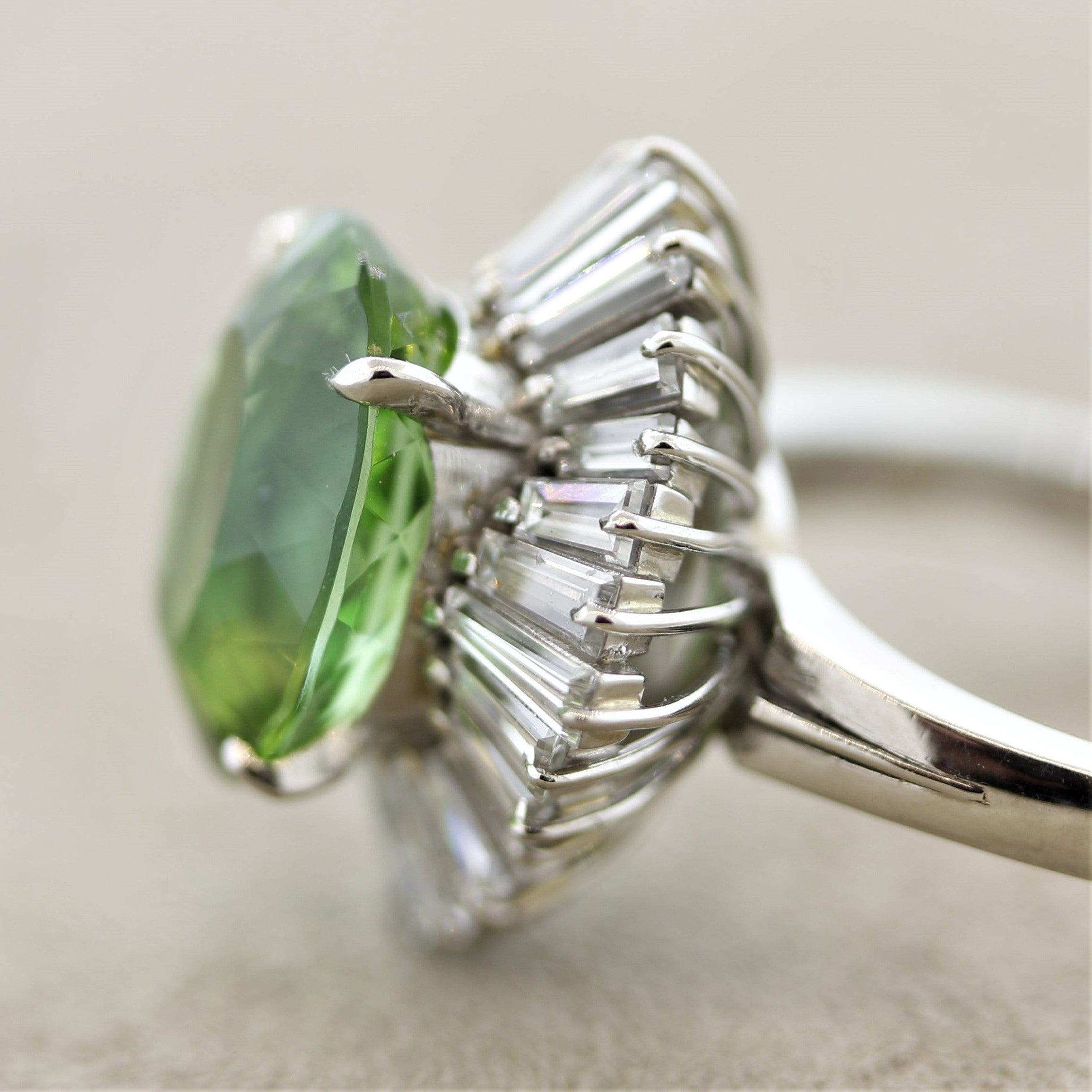 Green Tourmaline Diamond Platinum Ring